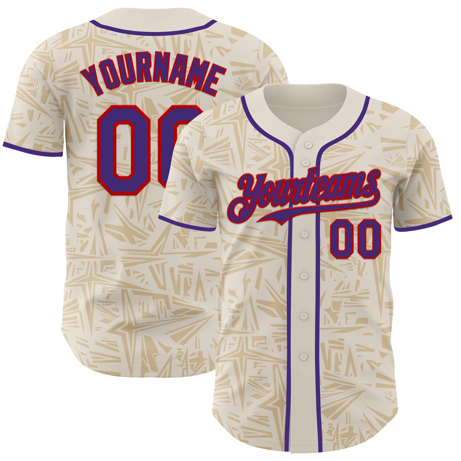 Custom Cream Purple-Red Geometric Cyber Starburst Authentic Baseball Jersey