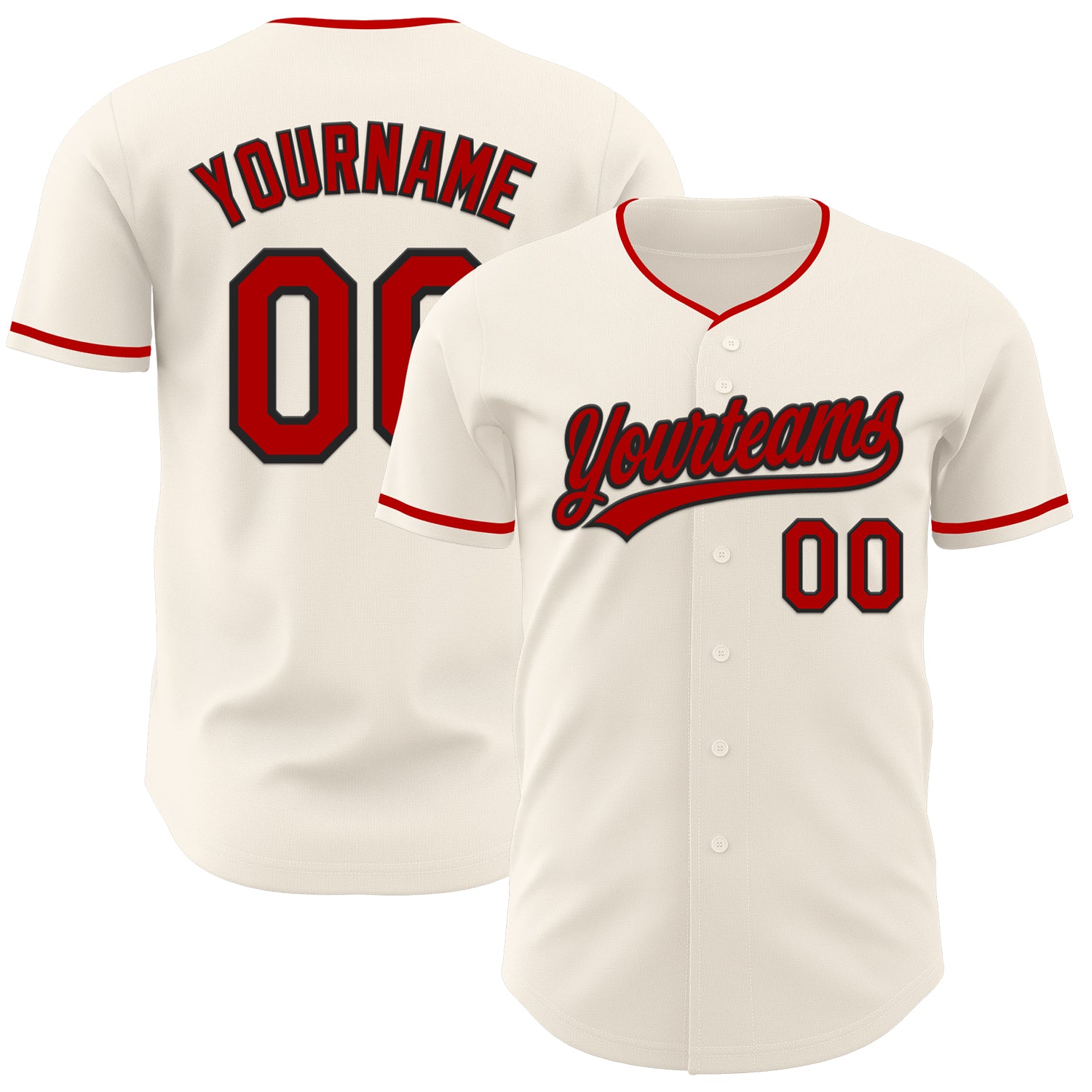 Custom Cream Red-Black Authentic Baseball Jersey