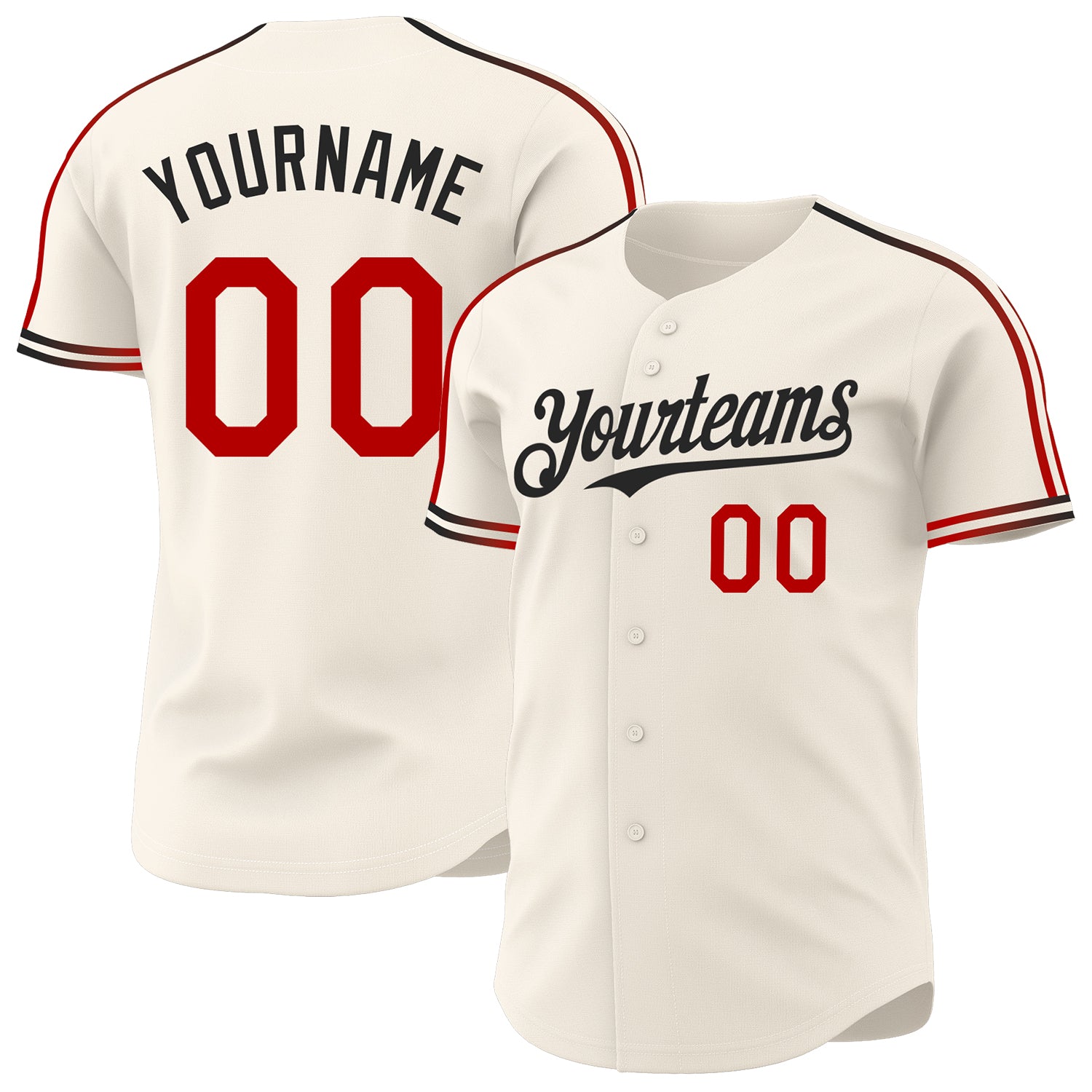 Custom Cream Red-Black Raglan Line Gradient Stripe Authentic Baseball Jersey