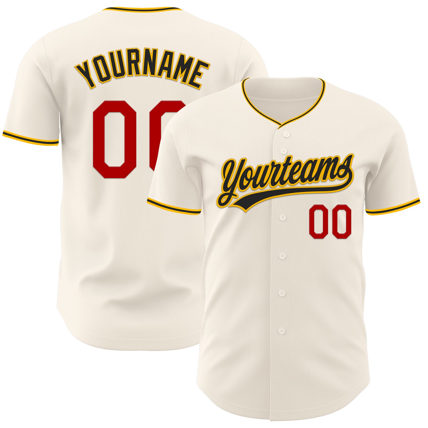 Custom Cream Red Gold-Black Authentic Baseball Jersey