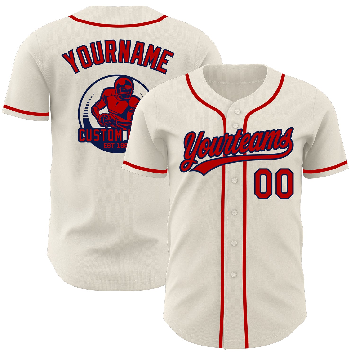Custom Cream Red-Navy Authentic Baseball Jersey