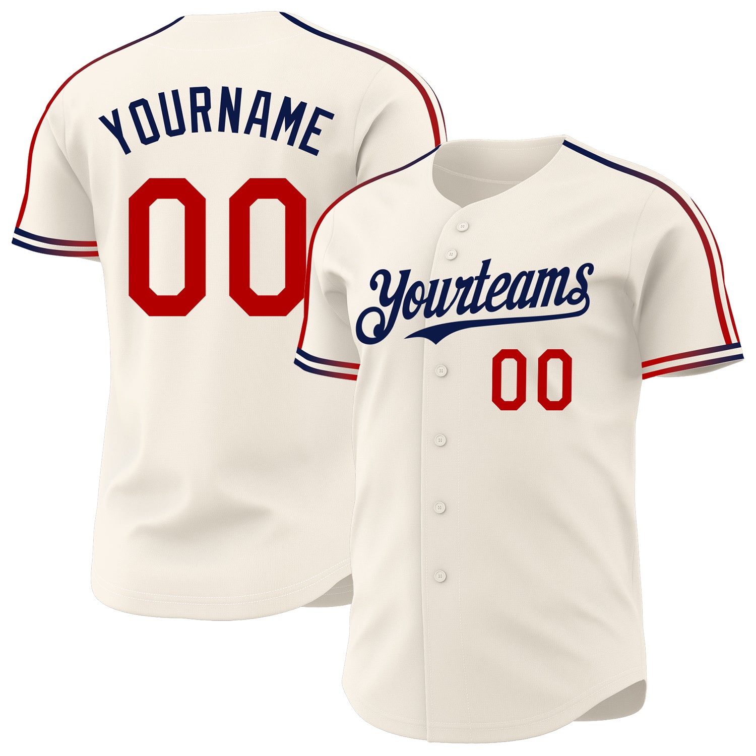 Custom Cream Red-Navy Raglan Line Gradient Stripe Authentic Baseball Jersey