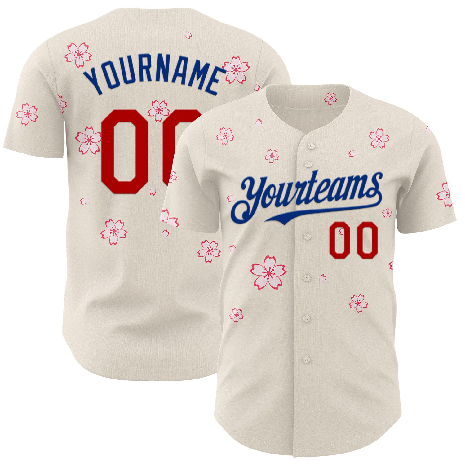 Custom Cream Red-Royal Cherry Blossoms Sakura Authentic Baseball Jersey