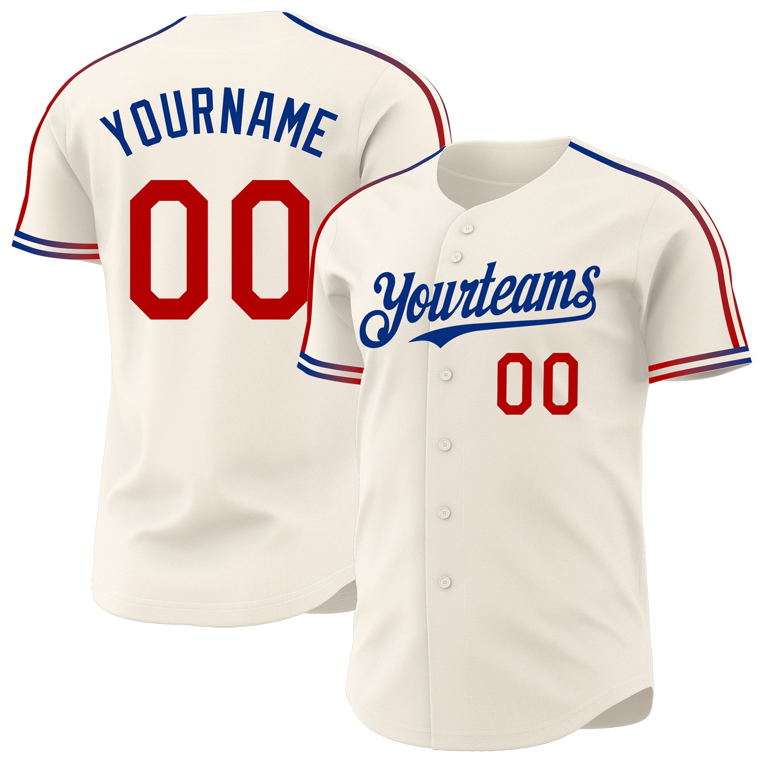 Custom Cream Red-Royal Raglan Line Gradient Stripe Authentic Baseball Jersey