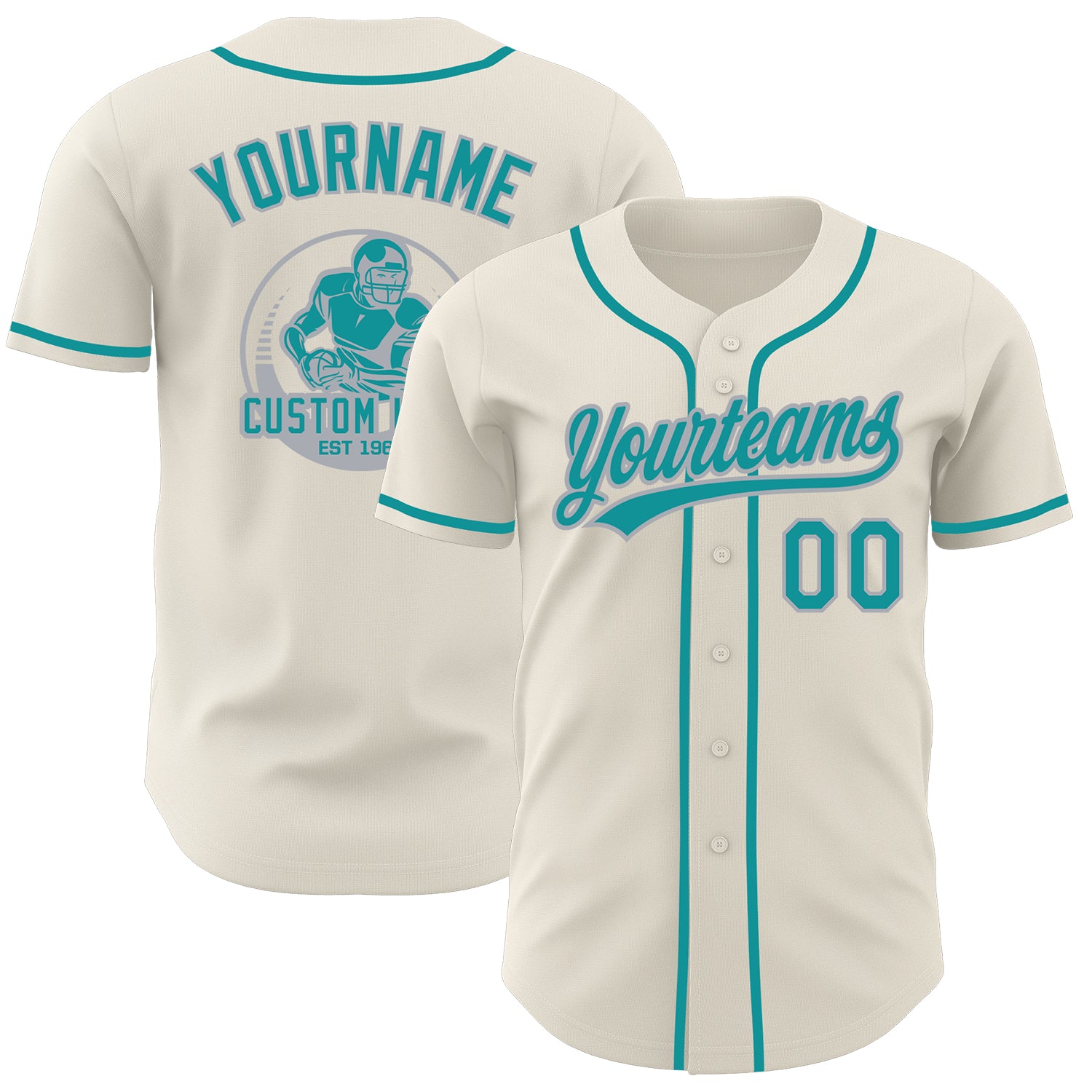 Custom Cream Teal-Gray Authentic Baseball Jersey