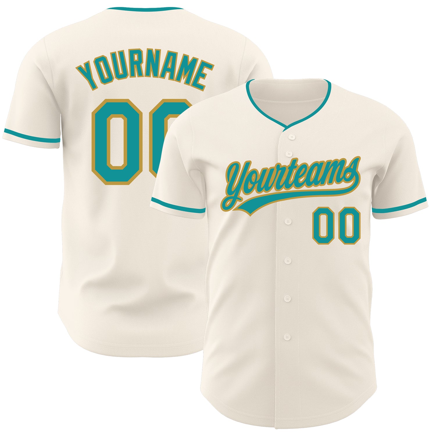 Custom Cream Teal-Old Gold Authentic Baseball Jersey