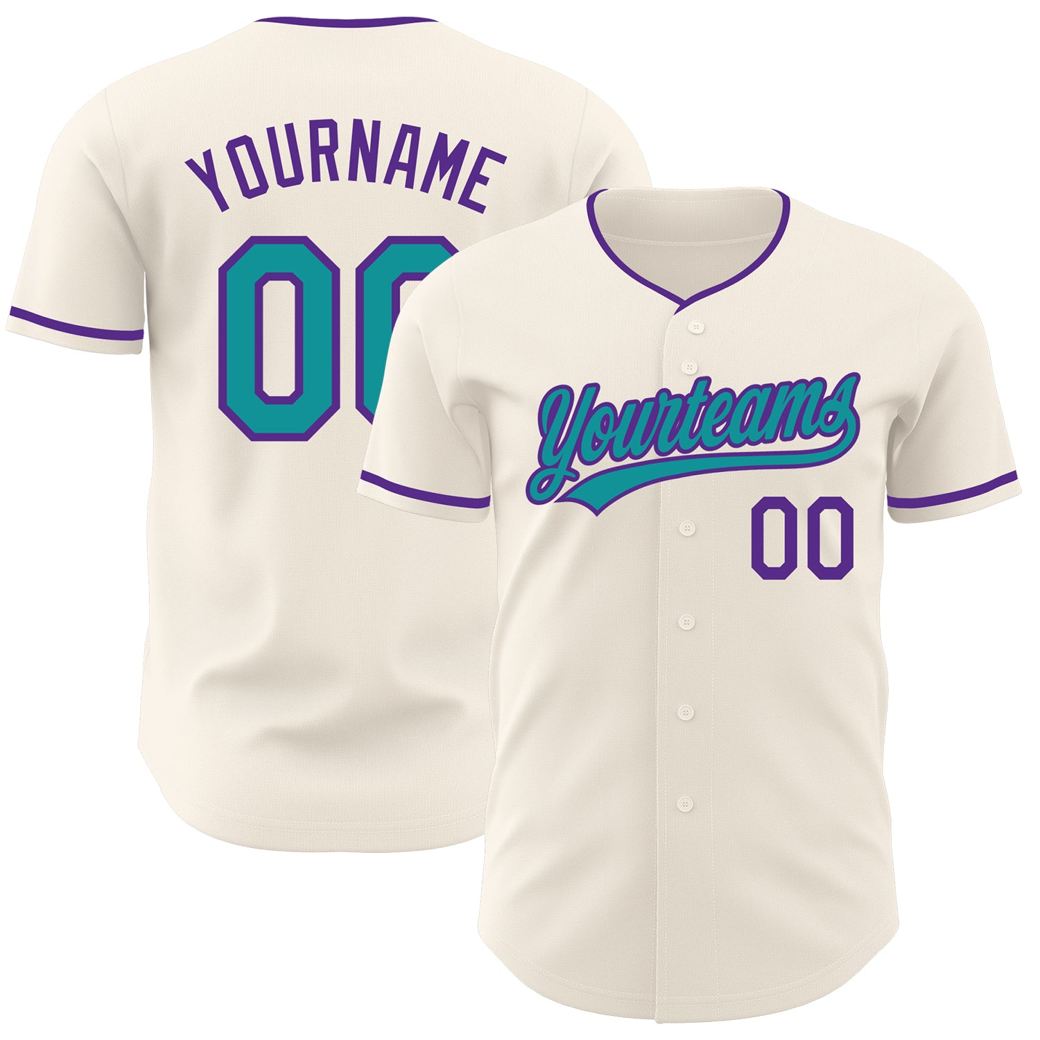 Custom Cream Teal-Purple Authentic Baseball Jersey