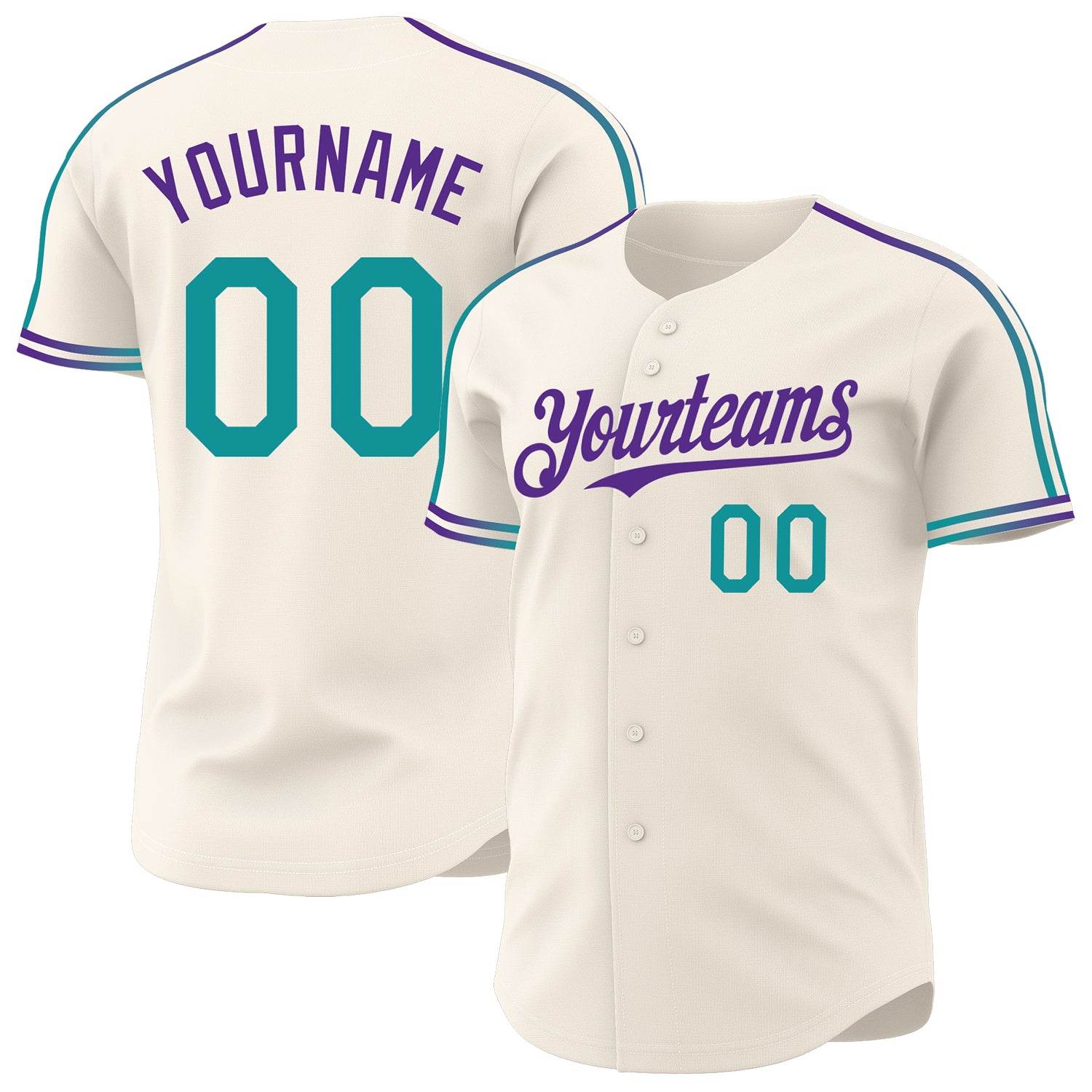 Custom Cream Teal-Purple Raglan Line Gradient Stripe Authentic Baseball Jersey