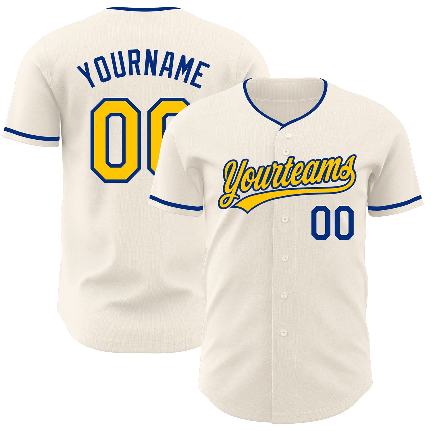Custom Cream Yellow-Royal Authentic Baseball Jersey