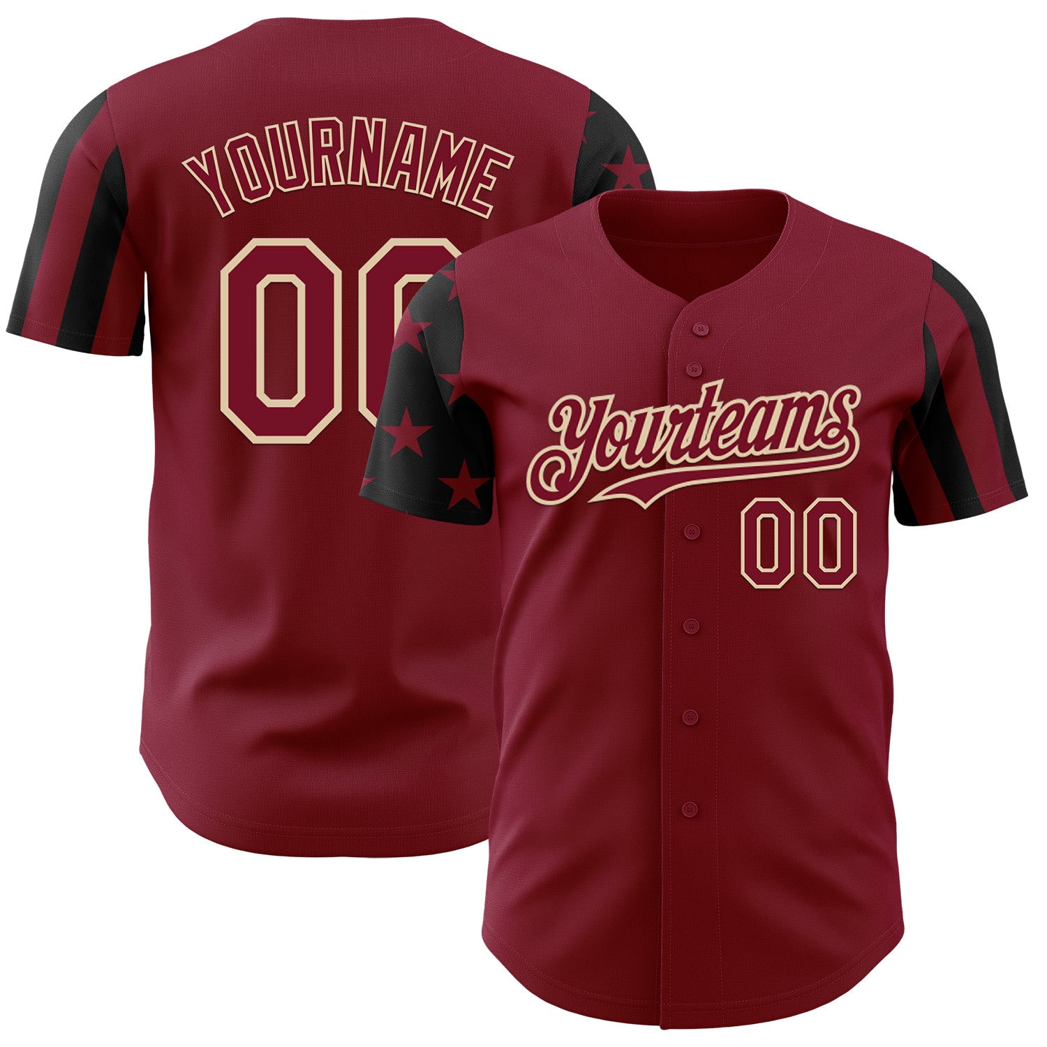 Custom Crimson Black-City Cream Two Tone USA Flag Sleeves Stars and Stripes Authentic Baseball Jersey