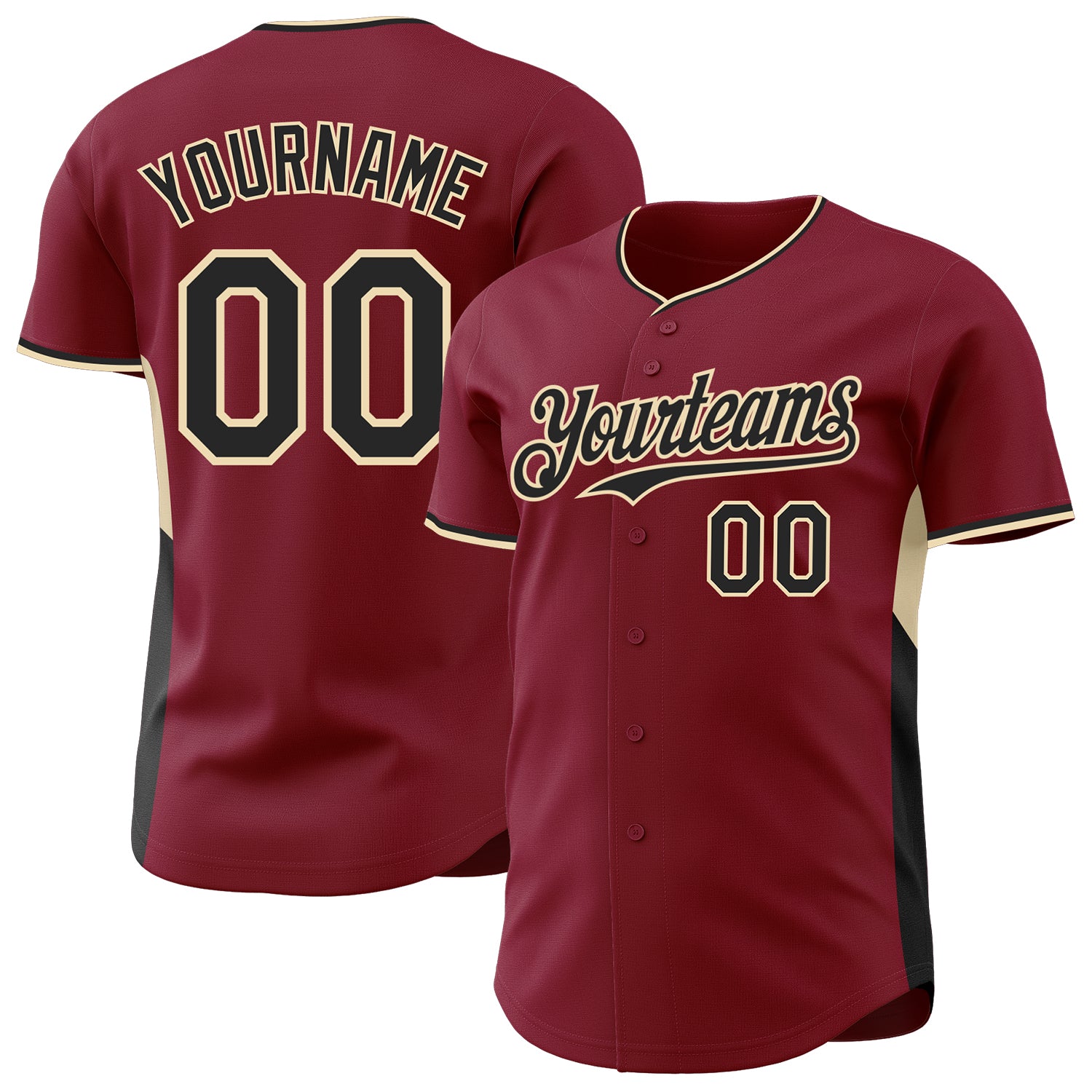 Custom Crimson Black-Cream Classic Color Block Side Panel Stripe Authentic Baseball Jersey