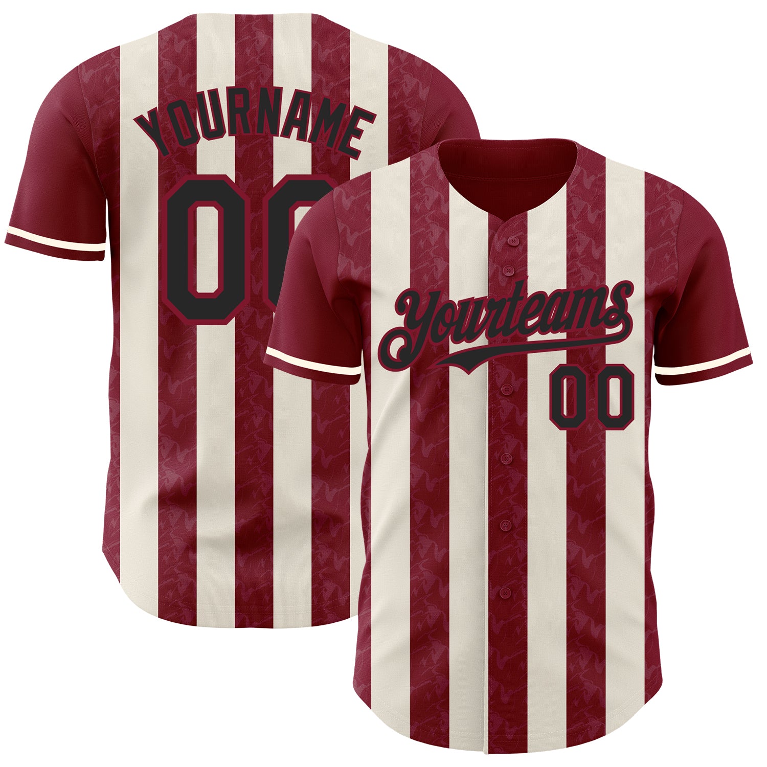 Custom Crimson Black-Cream Classic Vertical Stripe Fluid Liquid Texture Authentic Baseball Jersey