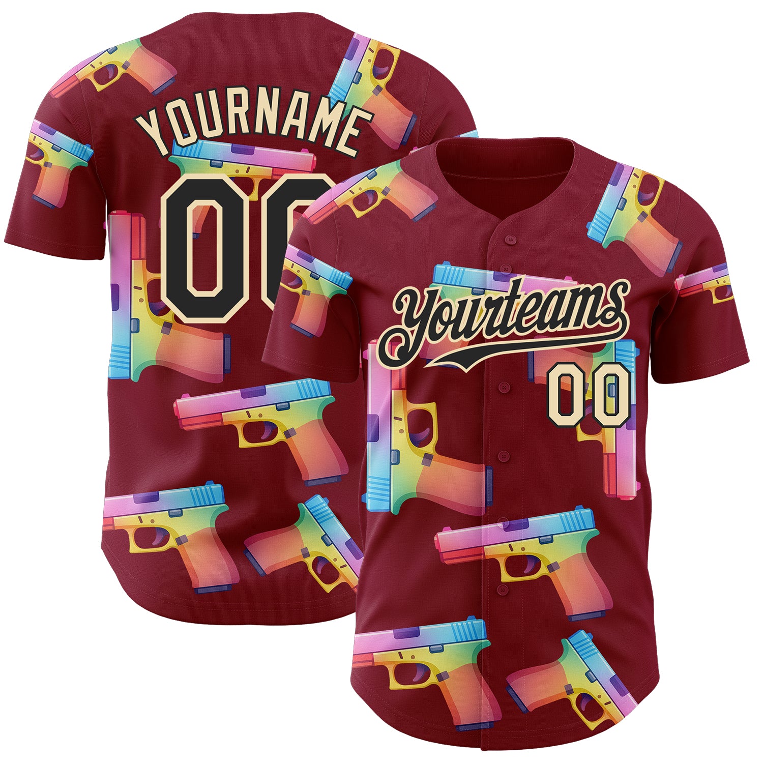 Custom Crimson Black-Cream Colorful Firepower 3D Pattern Design Authentic Baseball Jersey