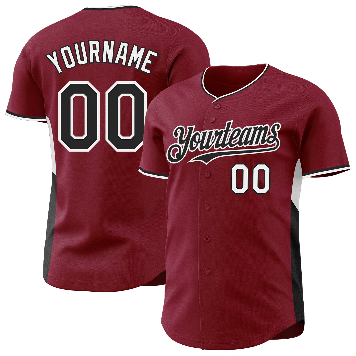 Custom Crimson Black-White Classic Color Block Side Panel Stripe Authentic Baseball Jersey