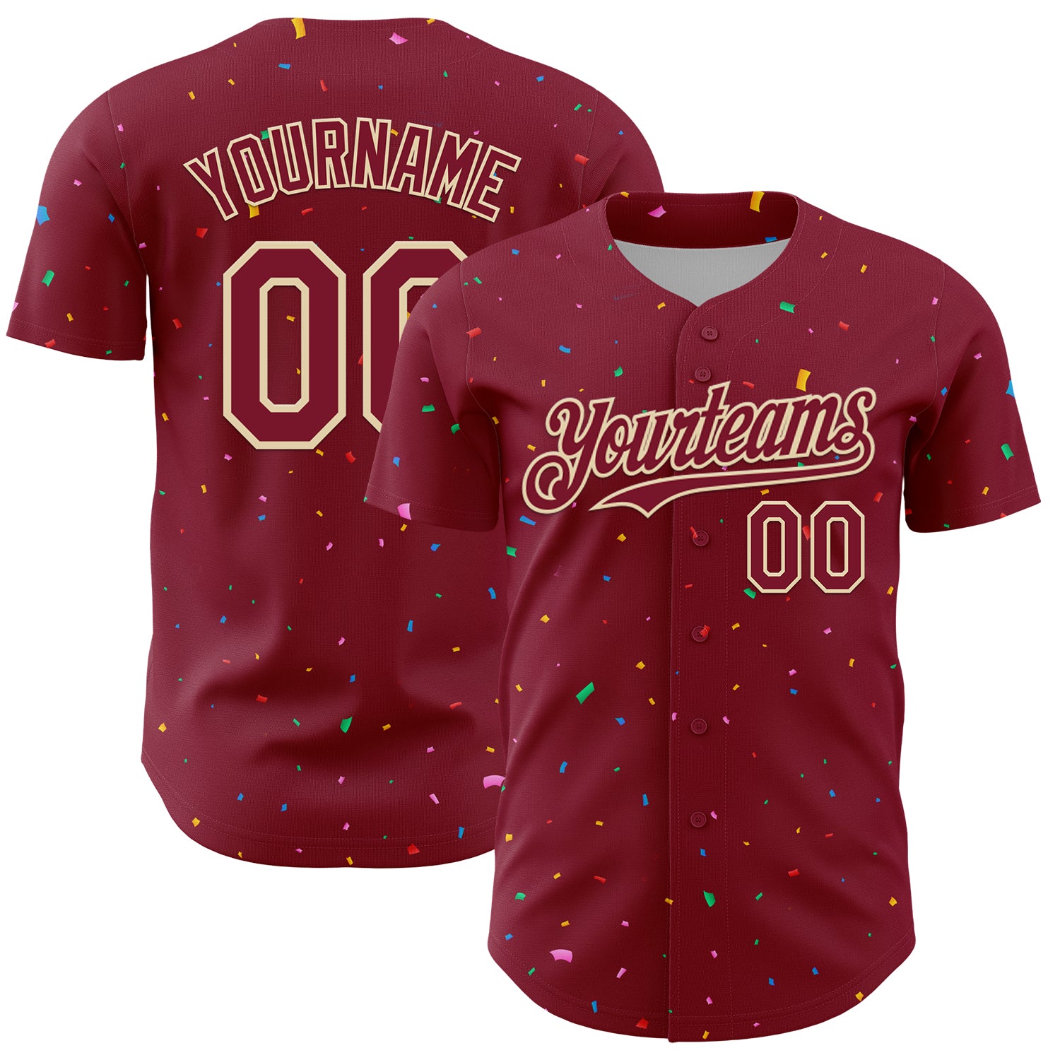 Custom Crimson Cream 3D Pattern Design Confetti Colorful Speckle Authentic Baseball Jersey