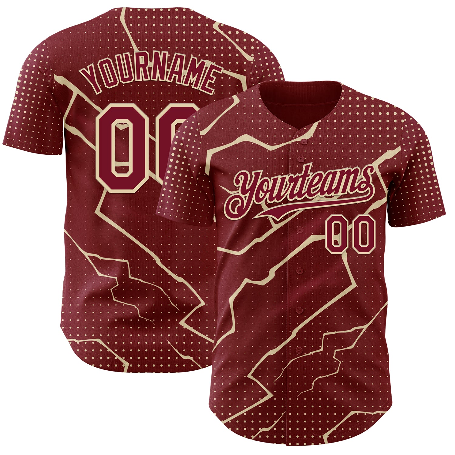 Custom Crimson Cream 3D Pattern Design Lightning Polka Dot Authentic Baseball Jersey