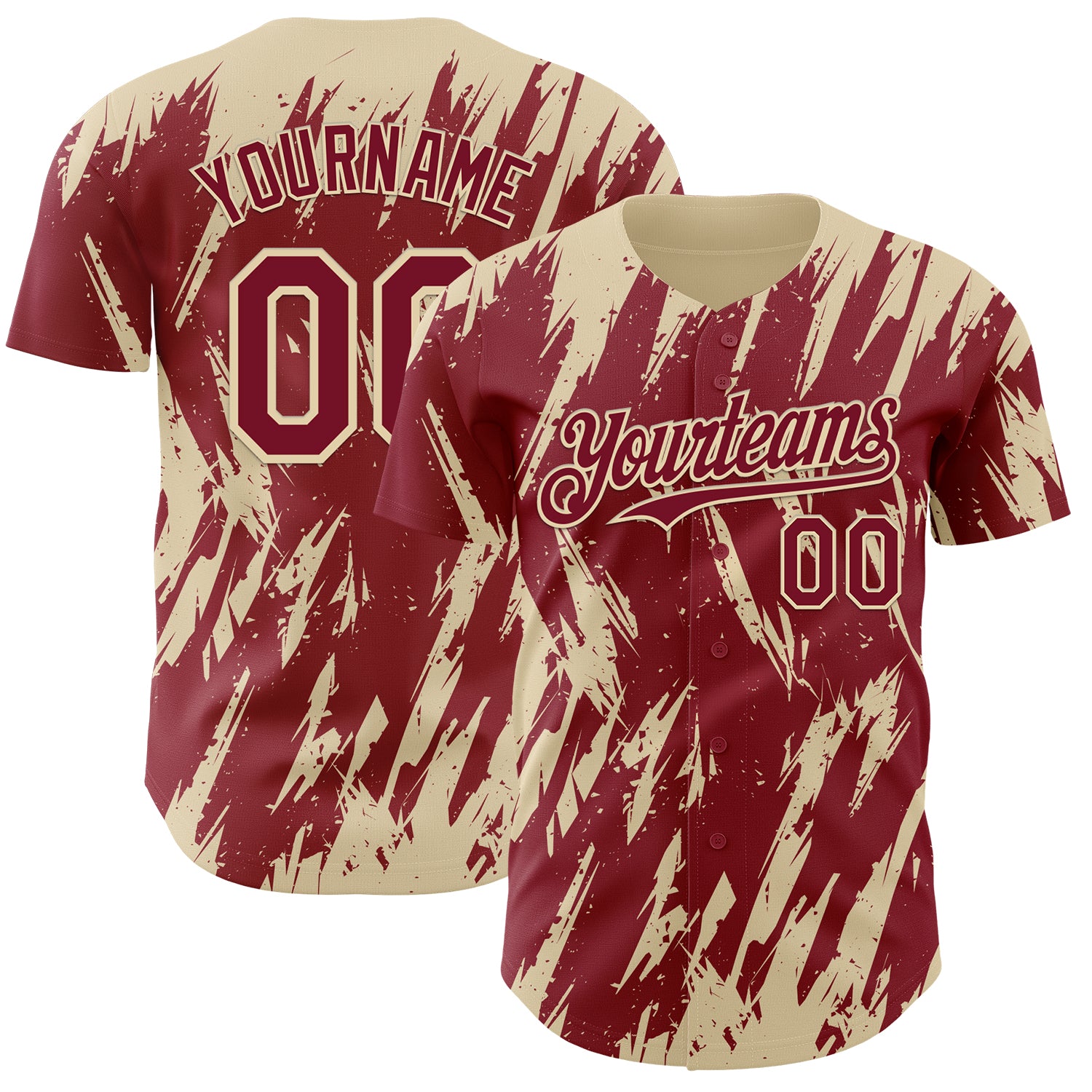 Custom Crimson Cream 3D Pattern Design Splatter Torn Sharp Brush Stroke Authentic Baseball Jersey