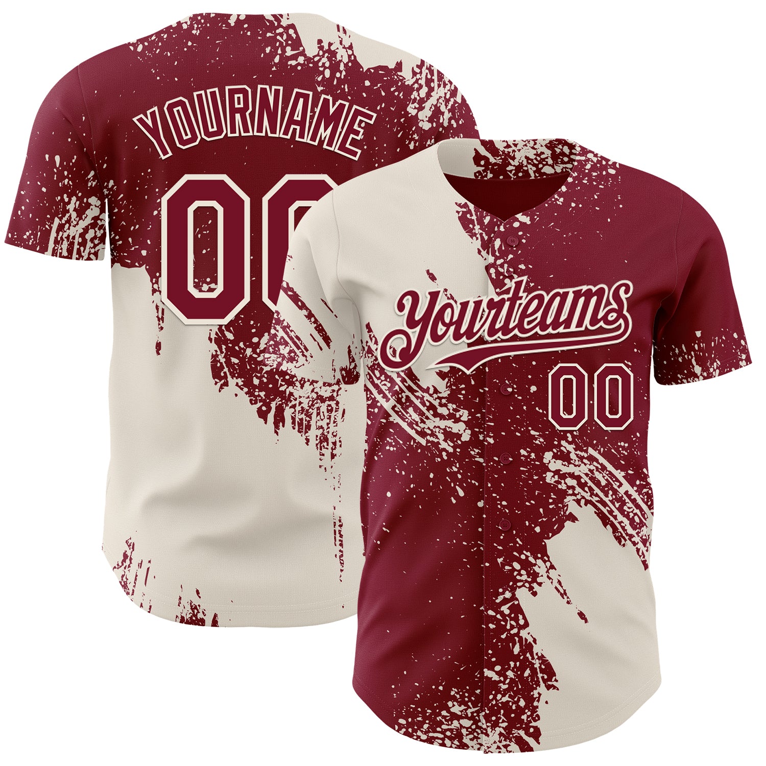 Custom Crimson-Cream Abstract Brush Stroke Authentic Baseball Jersey