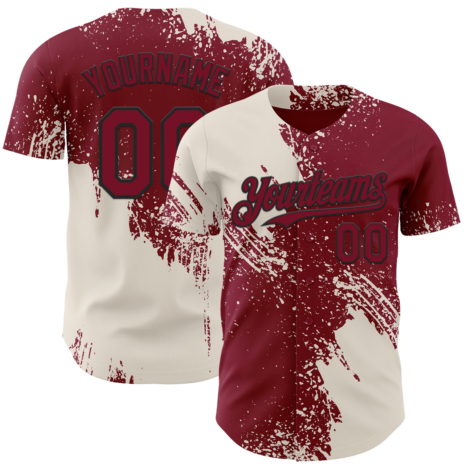 Custom Crimson Cream-Black Abstract Brush Stroke Authentic Baseball Jersey