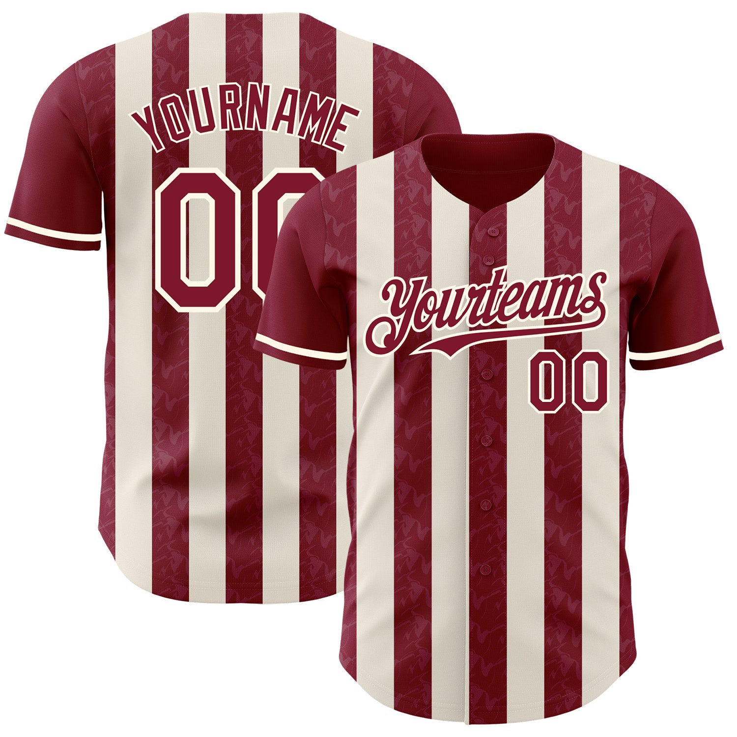 Custom Crimson Cream-Cream Classic Vertical Stripe Fluid Liquid Texture Authentic Baseball Jersey