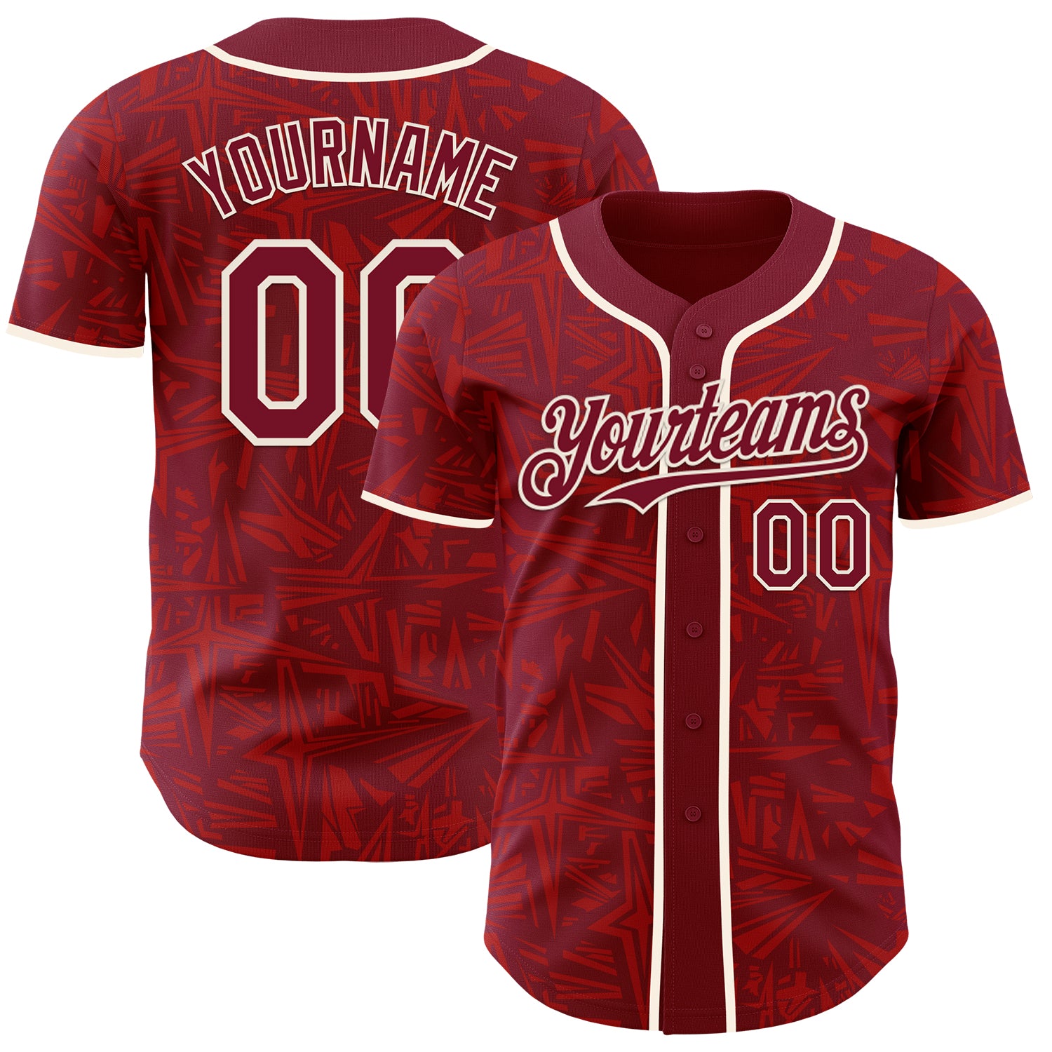 Custom Crimson-Cream Geometric Cyber Starburst Authentic Baseball Jersey