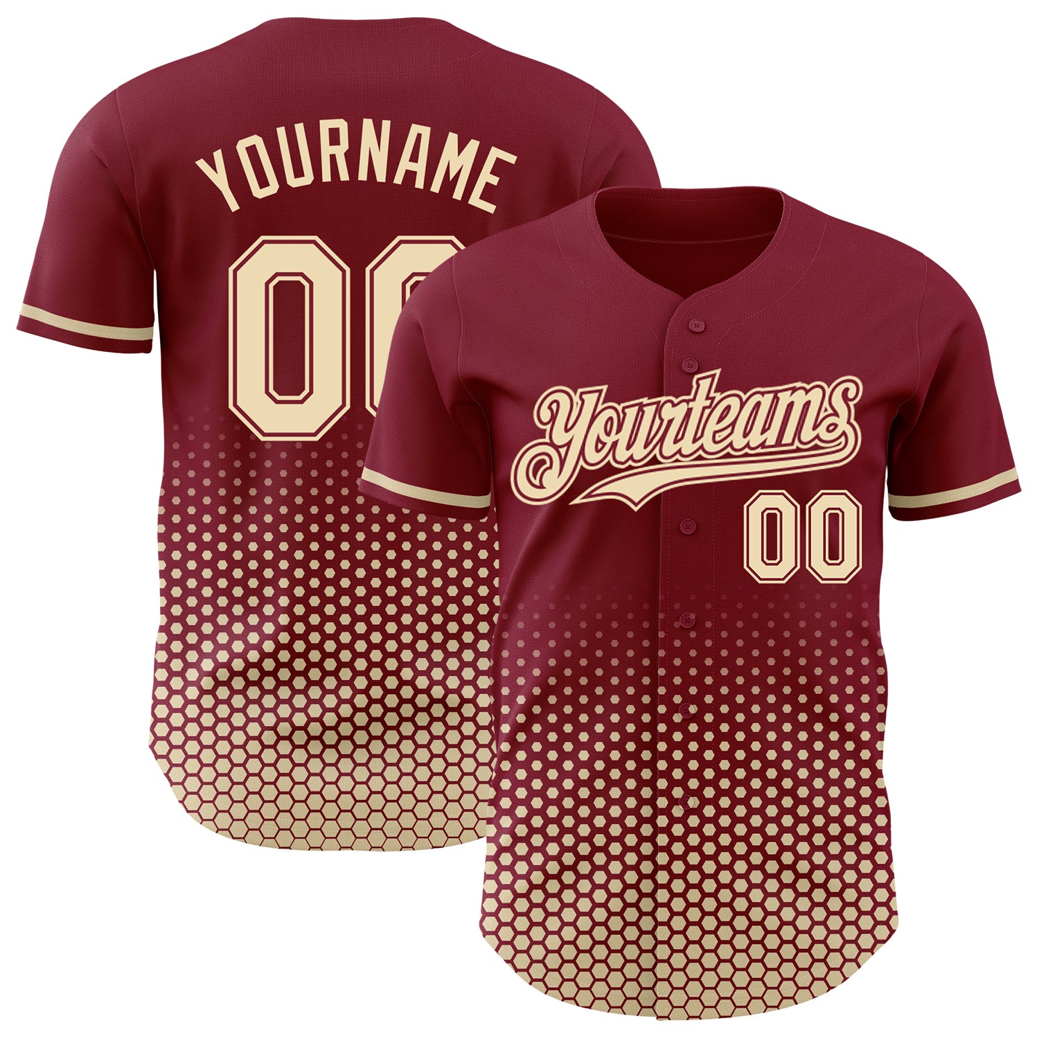 Custom Crimson-Cream Geometric Hexagonal Dot Gradient Authentic Baseball Jersey