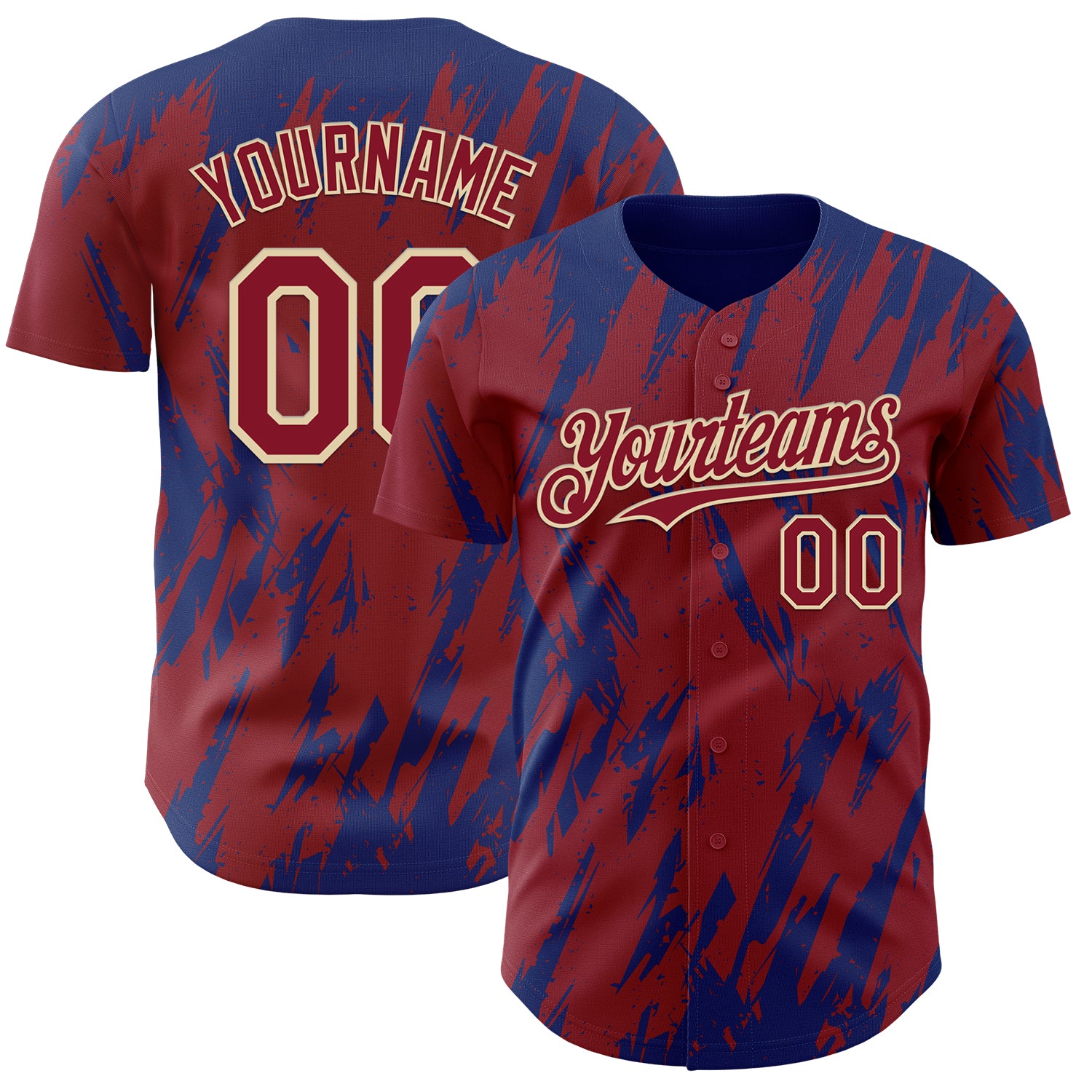 Custom Crimson Cream-Royal 3D Pattern Design Splatter Torn Sharp Brush Stroke Authentic Baseball Jersey