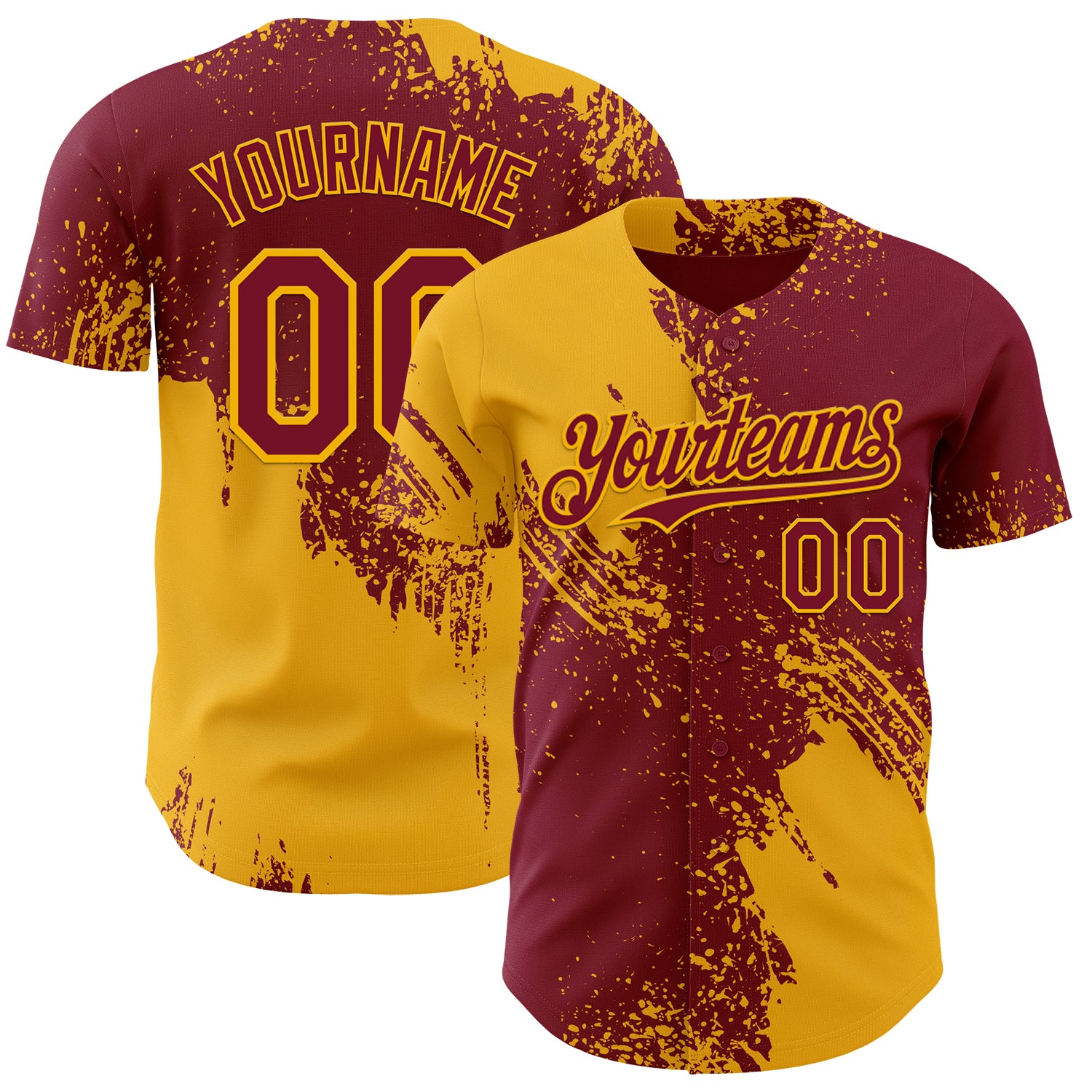 Custom Crimson-Gold Abstract Brush Stroke Authentic Baseball Jersey