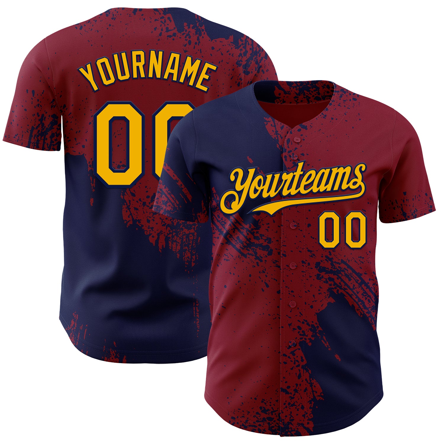 Custom Crimson Gold-Navy Abstract Brush Stroke Authentic Baseball Jersey