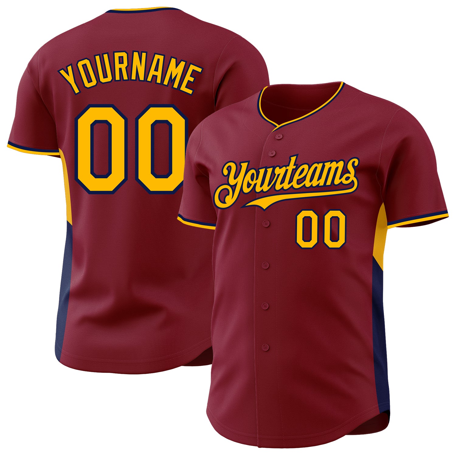 Custom Crimson Gold-Navy Classic Color Block Side Panel Stripe Authentic Baseball Jersey