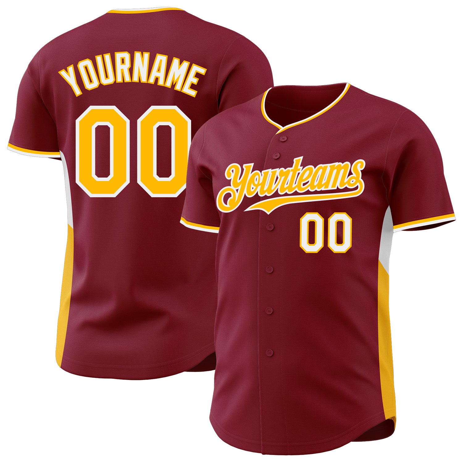 Custom Crimson Gold-White Classic Color Block Side Panel Stripe Authentic Baseball Jersey