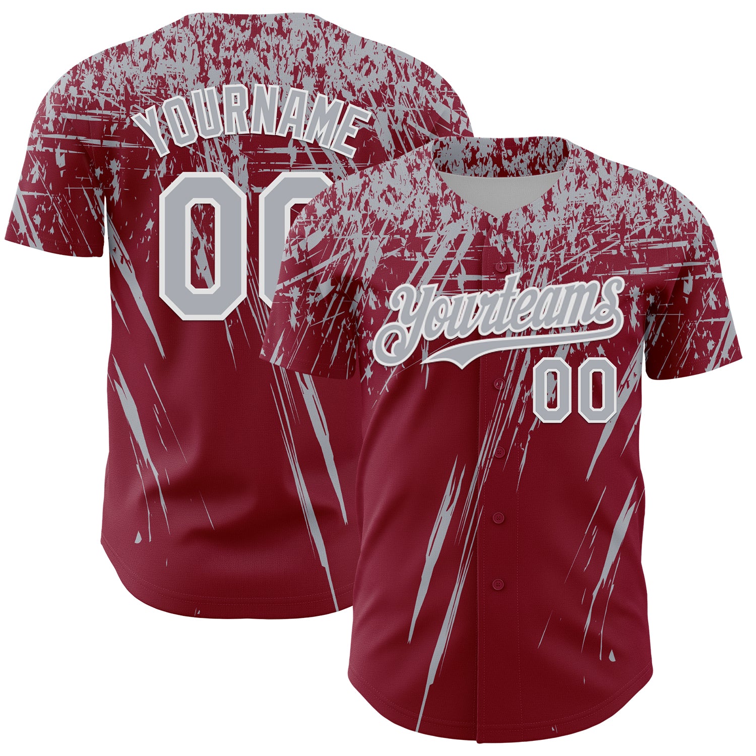 Custom Crimson Gray-White Distressed Scratch Brush Stroke Authentic Baseball Jersey