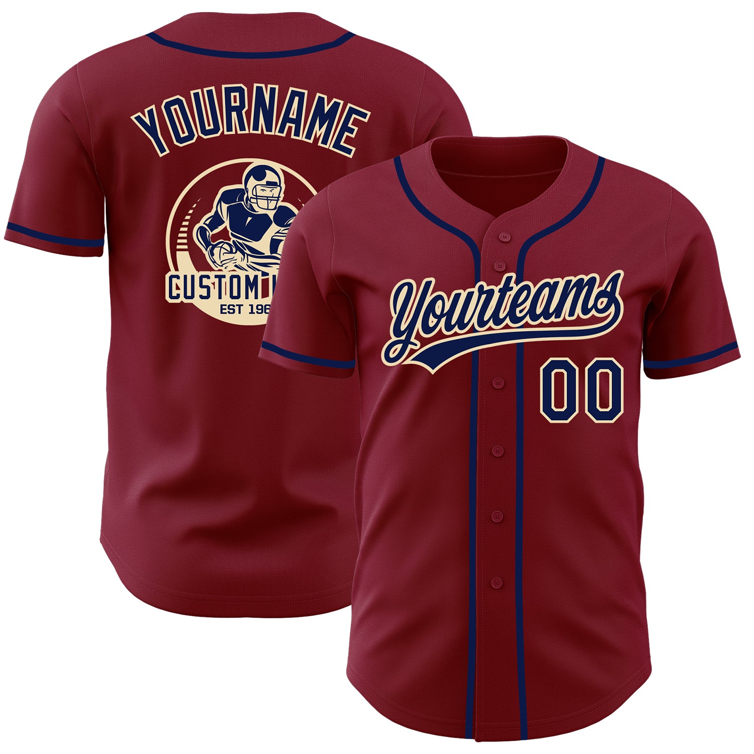 Custom Crimson Navy-Cream Authentic Baseball Jersey