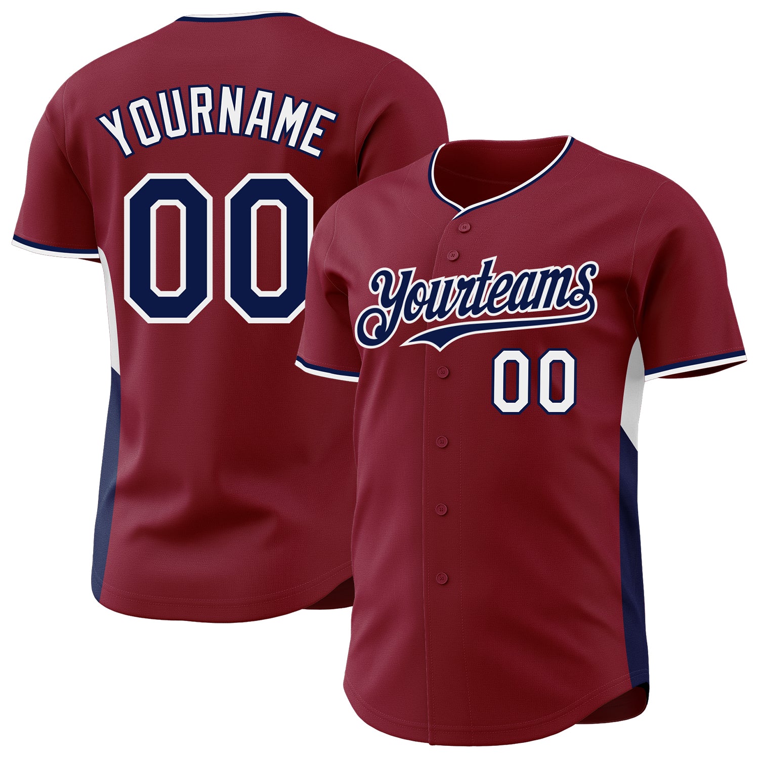 Custom Crimson Navy-White Classic Color Block Side Panel Stripe Authentic Baseball Jersey