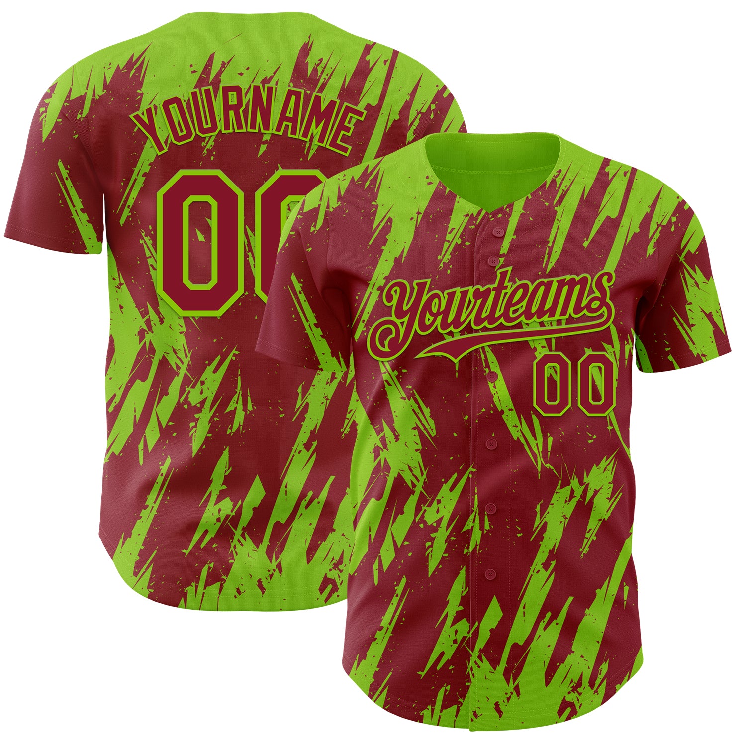 Custom Crimson Neon Green 3D Pattern Design Splatter Torn Sharp Brush Stroke Authentic Baseball Jersey