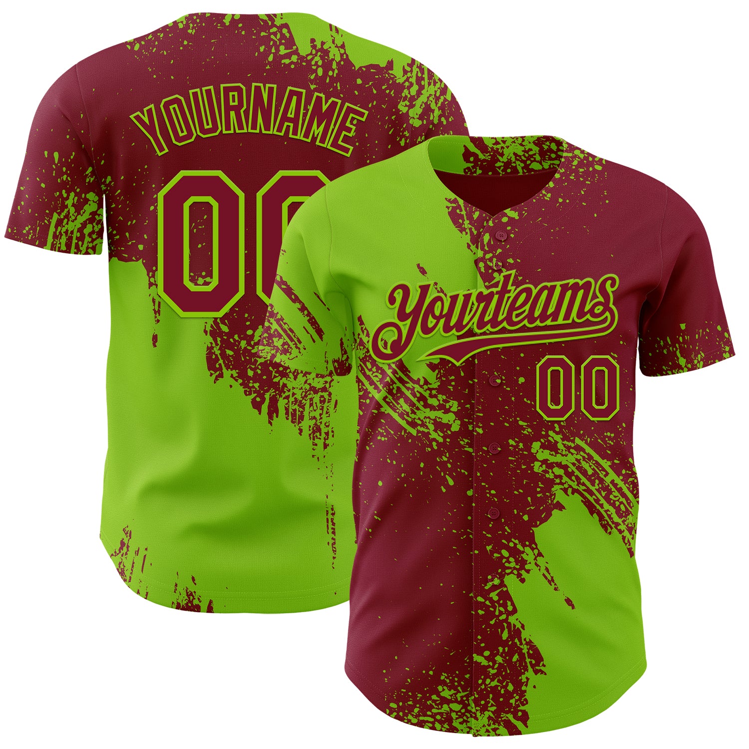 Custom Crimson-Neon Green Abstract Brush Stroke Authentic Baseball Jersey