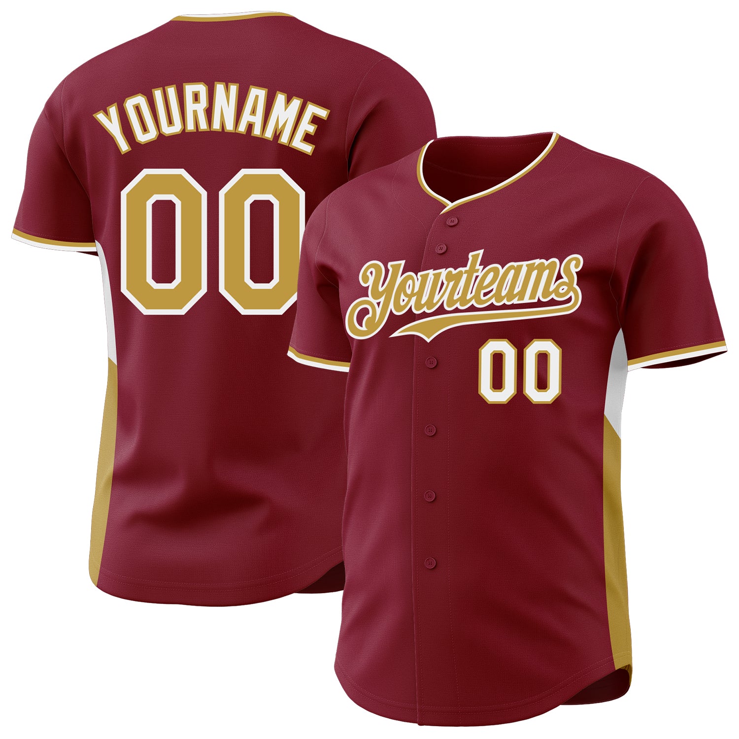 Custom Crimson Old Gold-White Classic Color Block Side Panel Stripe Authentic Baseball Jersey