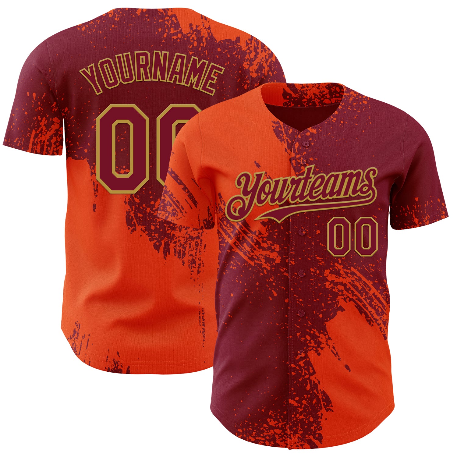 Custom Crimson Orange-Old Gold Abstract Brush Stroke Authentic Baseball Jersey