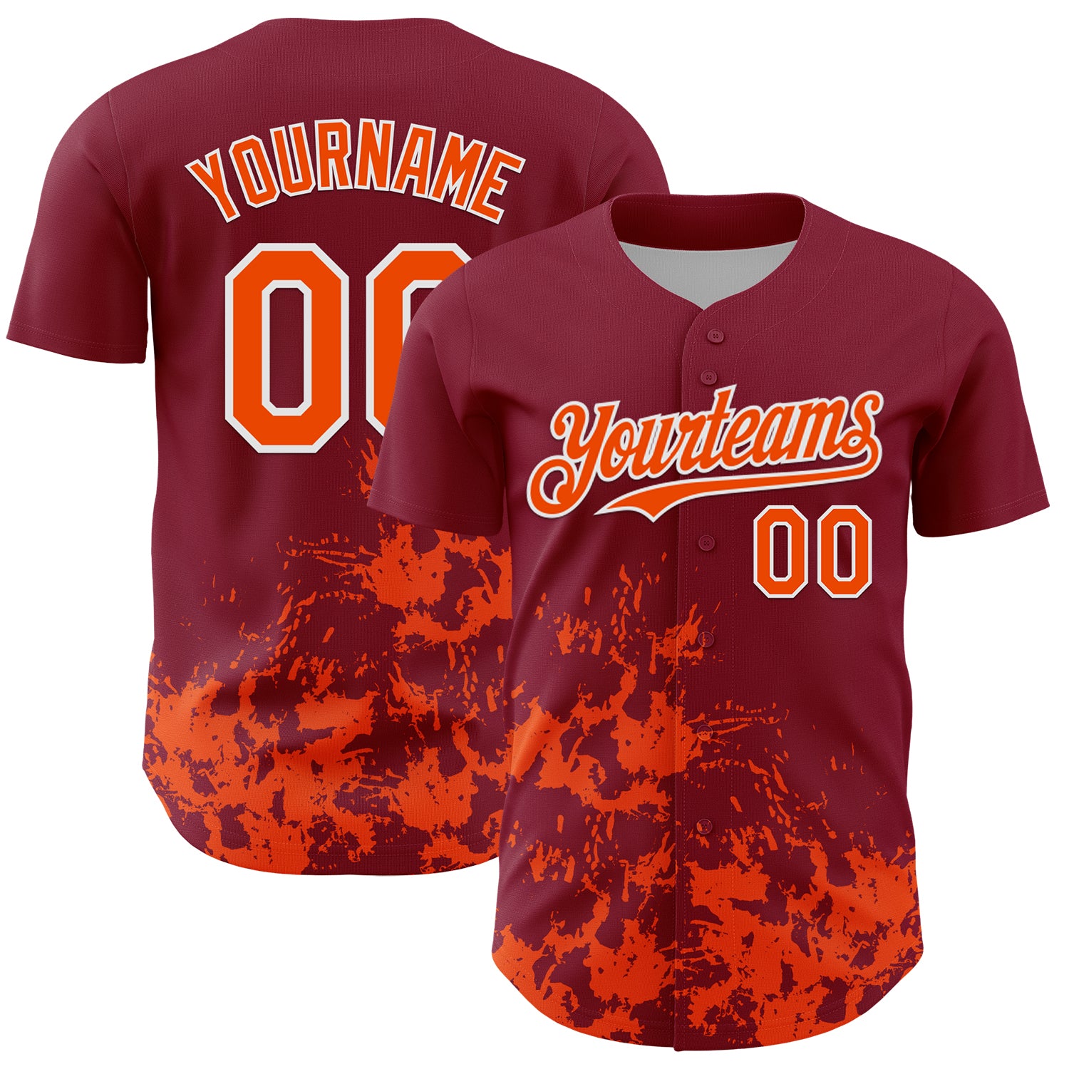 Custom Crimson Orange-White Splatter Authentic Baseball Jersey