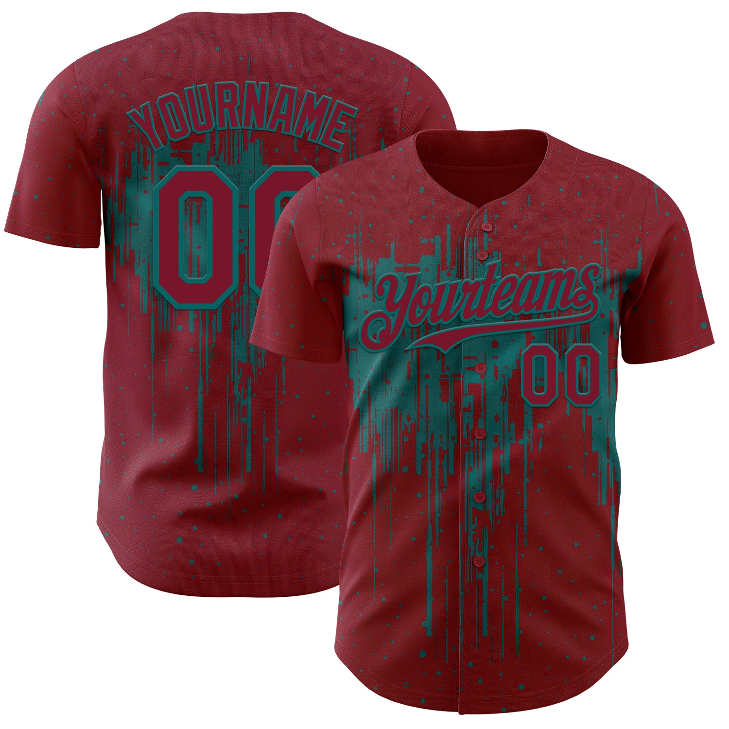 Custom Crimson Teal 3D Pattern Design Dripping Splatter Paint Authentic Baseball Jersey