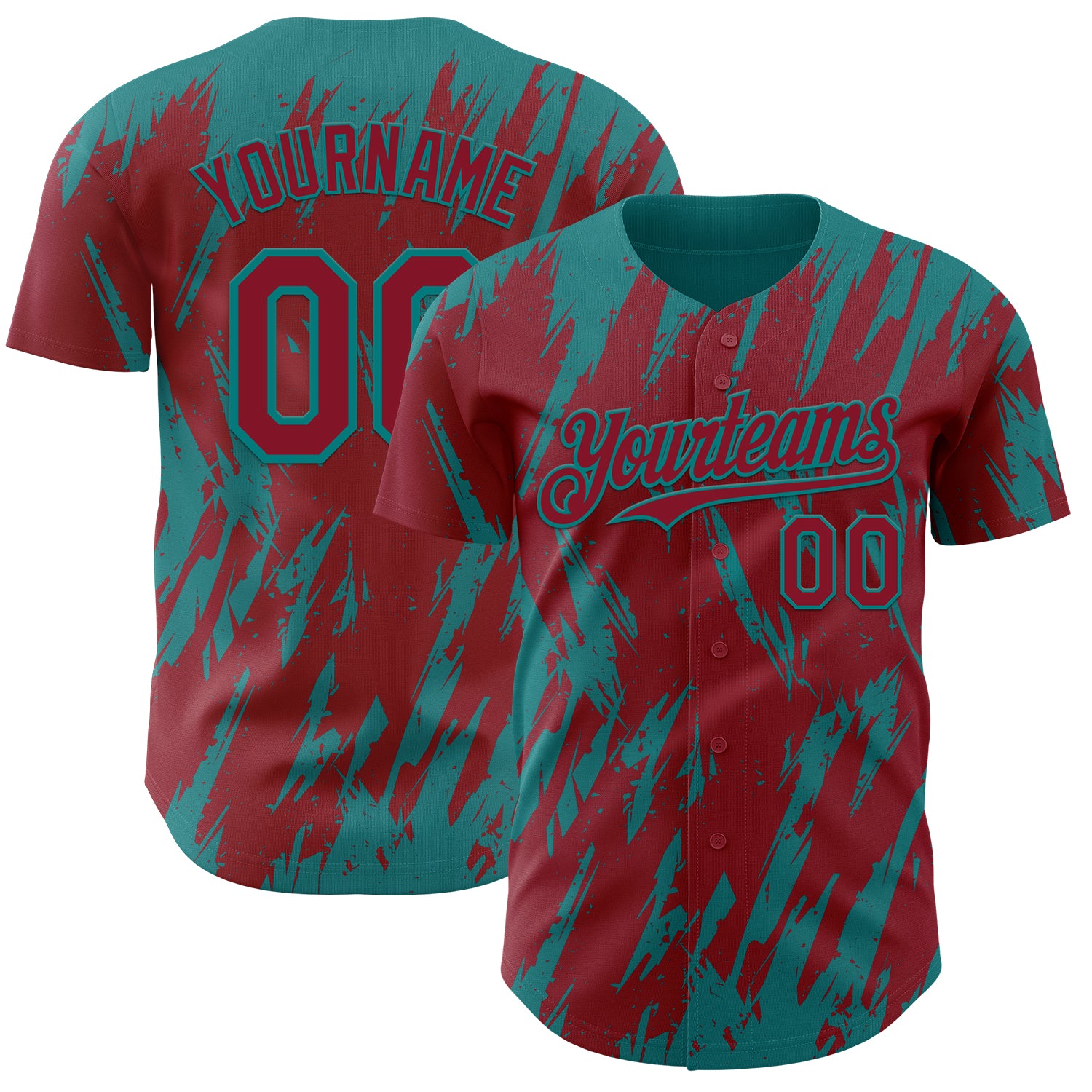 Custom Crimson Teal 3D Pattern Design Splatter Torn Sharp Brush Stroke Authentic Baseball Jersey