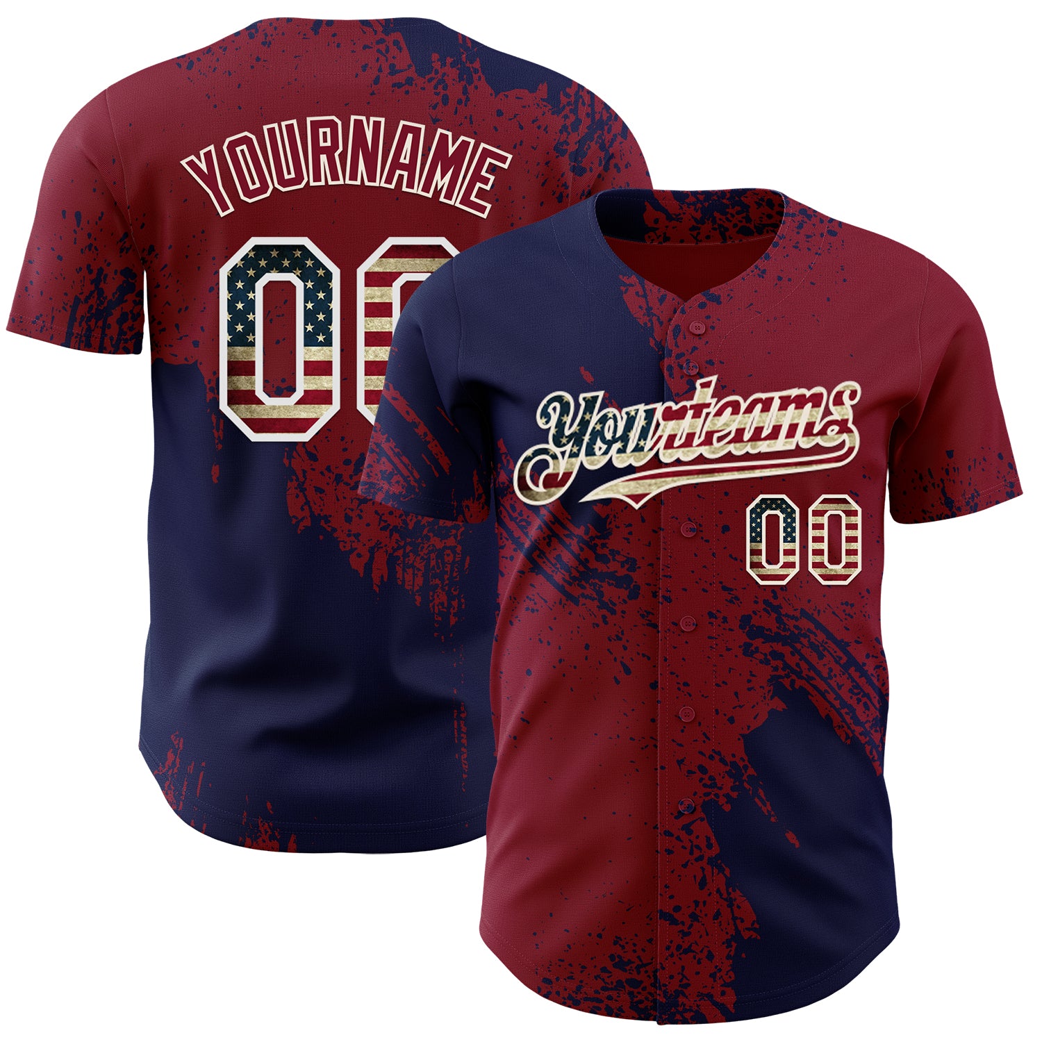Custom Crimson Vintage USA Flag Navy-Cream Abstract Brush Stroke Authentic Baseball Jersey