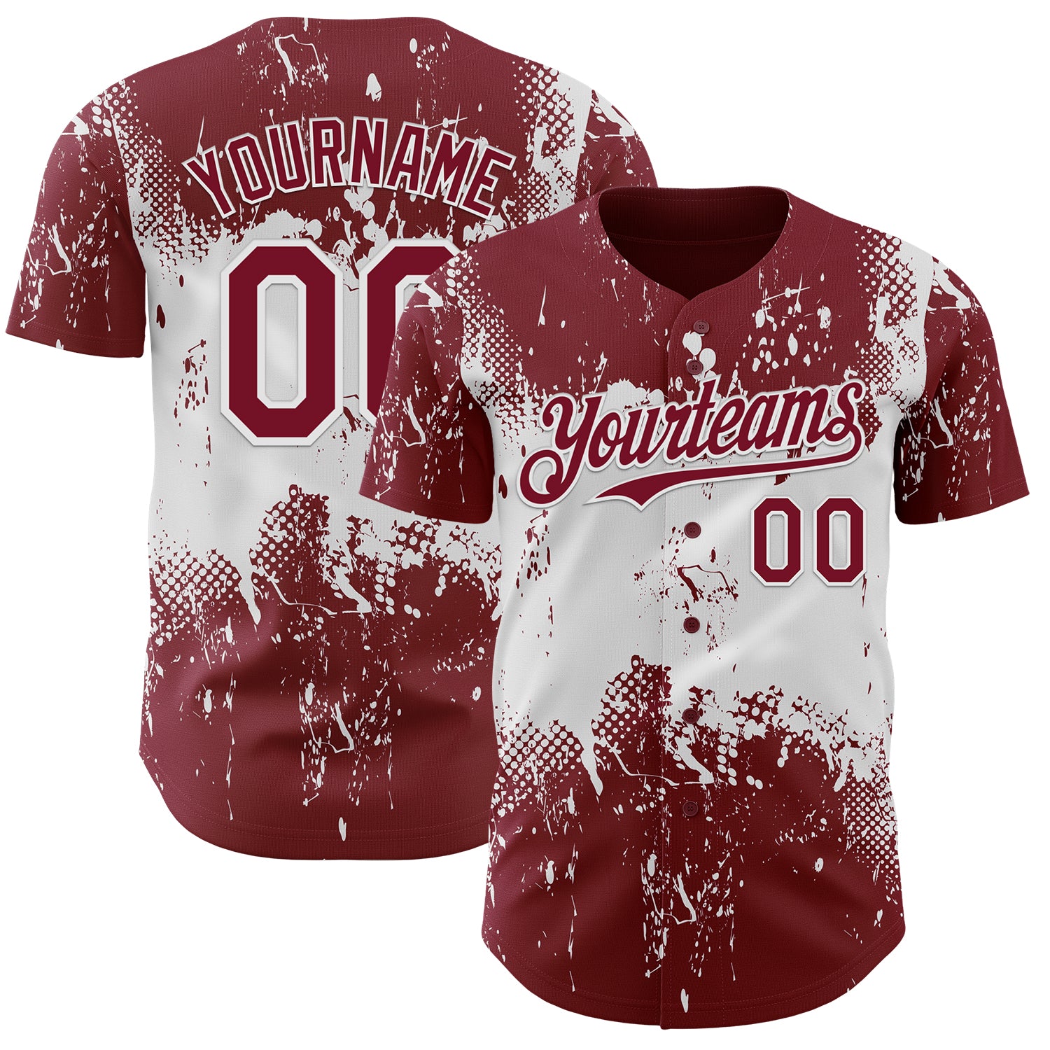 Custom Crimson White 3D Pattern Design Abstract Splatter Grunge Paint Authentic Baseball Jersey