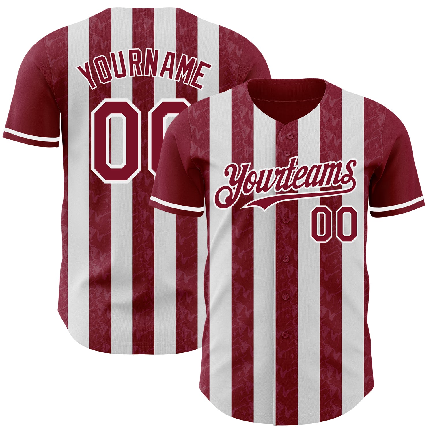 Custom Crimson-White Classic Vertical Stripe Fluid Liquid Texture Authentic Baseball Jersey