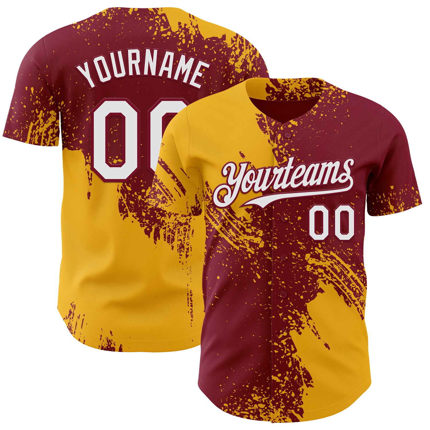 Custom Crimson White-Gold Abstract Brush Stroke Authentic Baseball Jersey