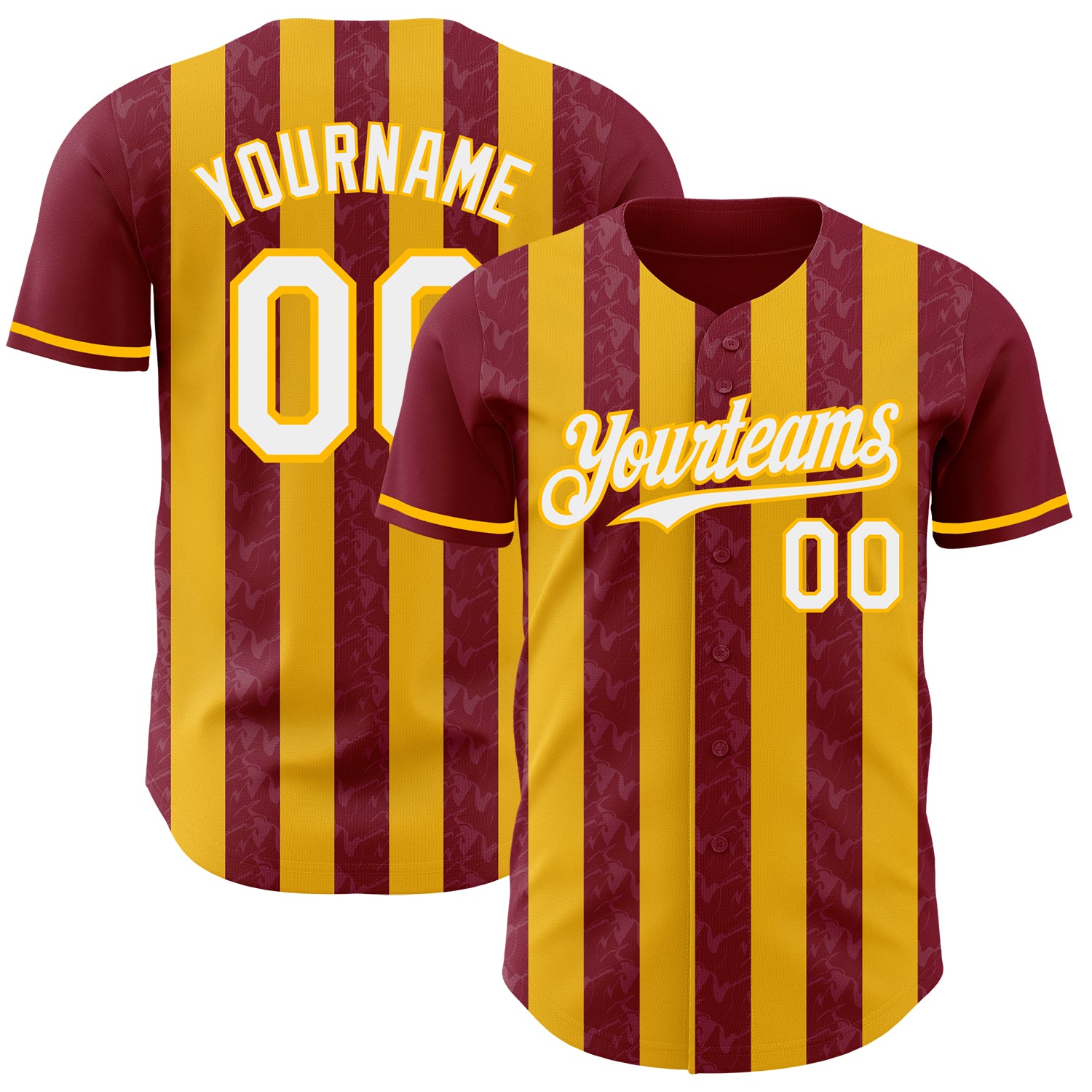Custom Crimson White-Gold Classic Vertical Stripe Fluid Liquid Texture Authentic Baseball Jersey