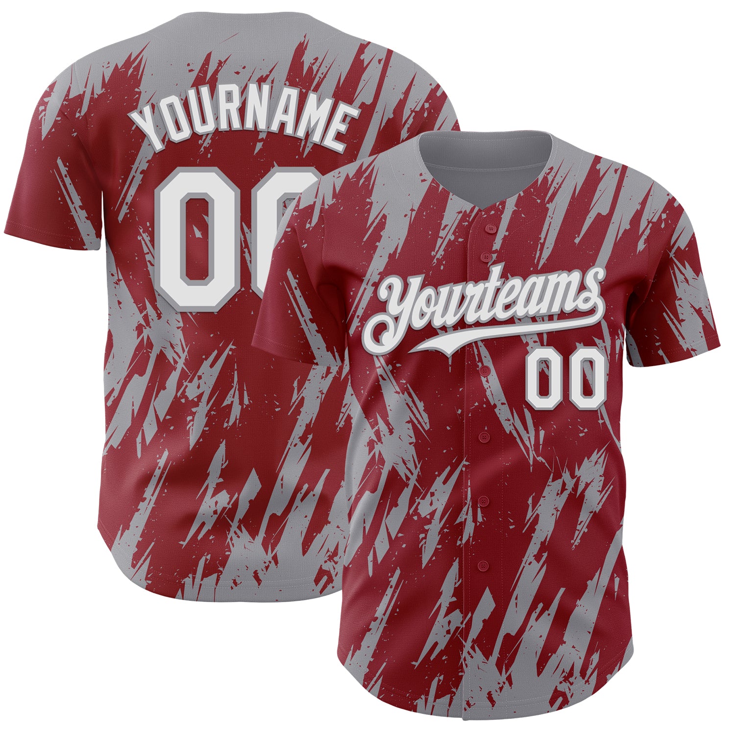 Custom Crimson White-Gray 3D Pattern Design Splatter Torn Sharp Brush Stroke Authentic Baseball Jersey