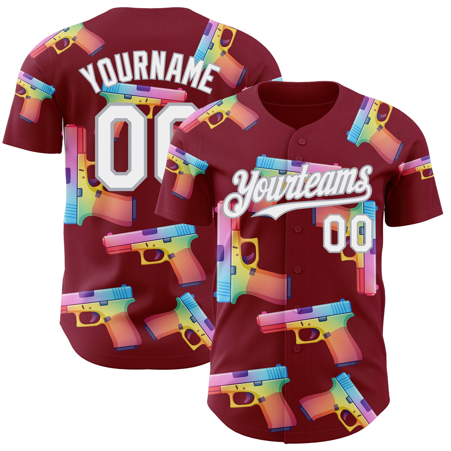 Custom Crimson White-Gray Colorful Firepower 3D Pattern Design Authentic Baseball Jersey