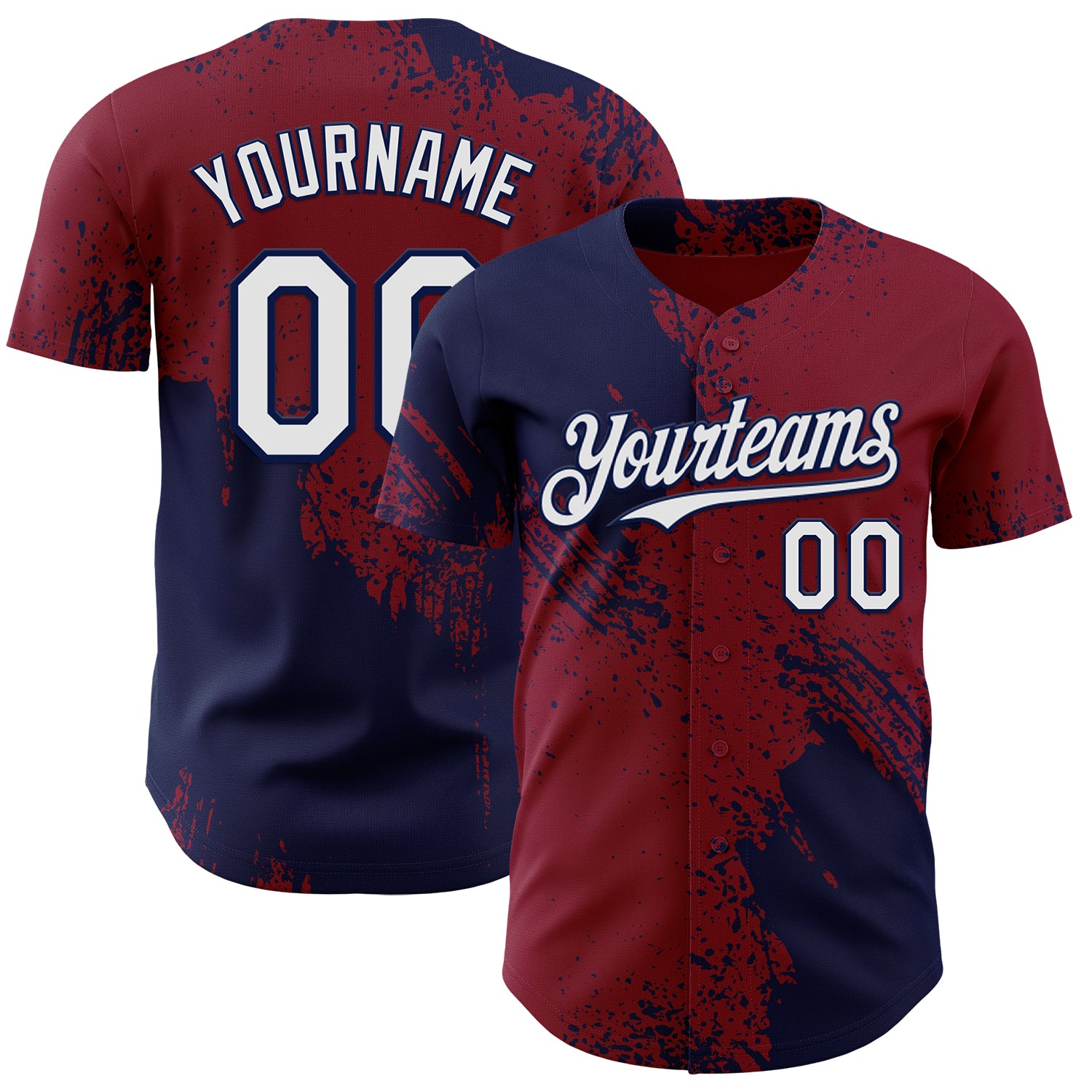 Custom Crimson White-Navy Abstract Brush Stroke Authentic Baseball Jersey