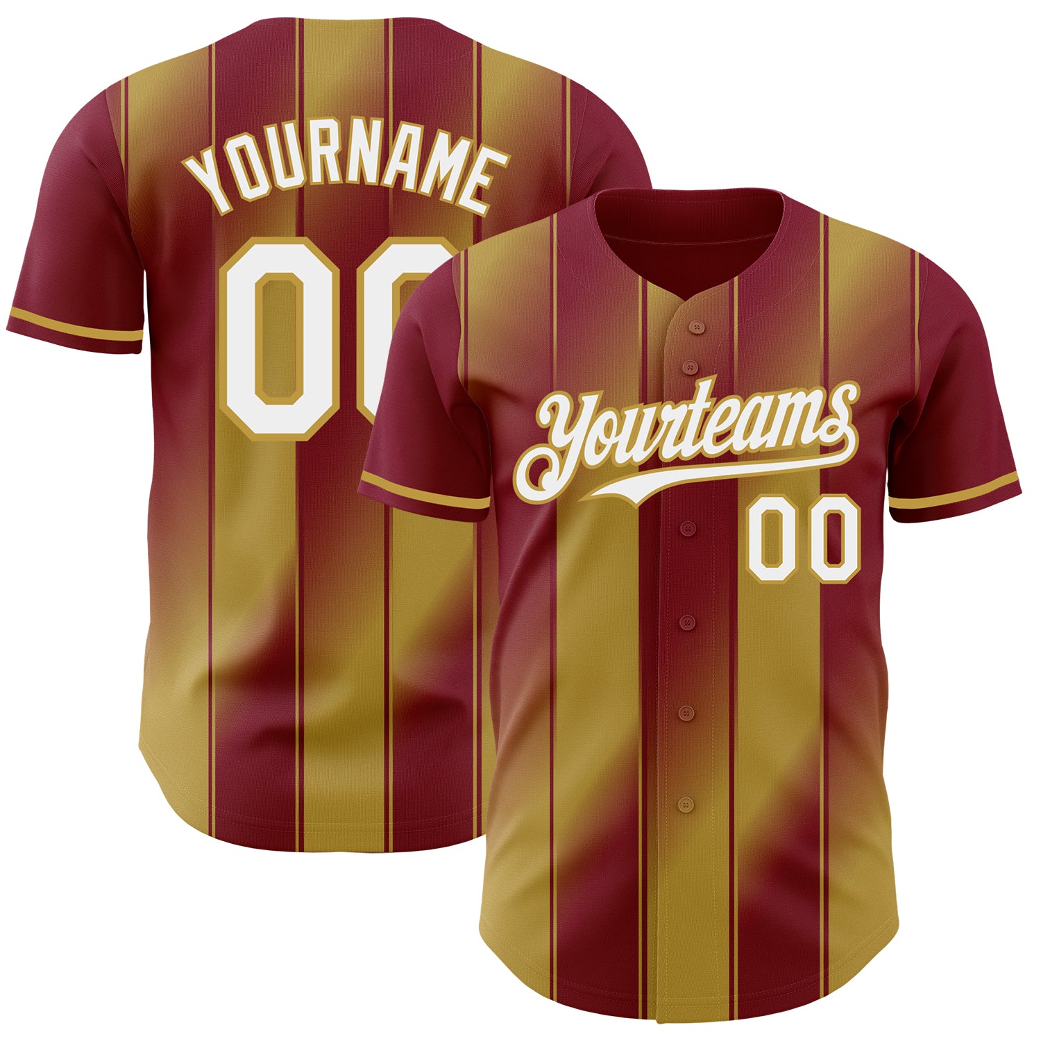 Custom Crimson White-Old Gold Gradient Classic Vertical Stripe Authentic Baseball Jersey